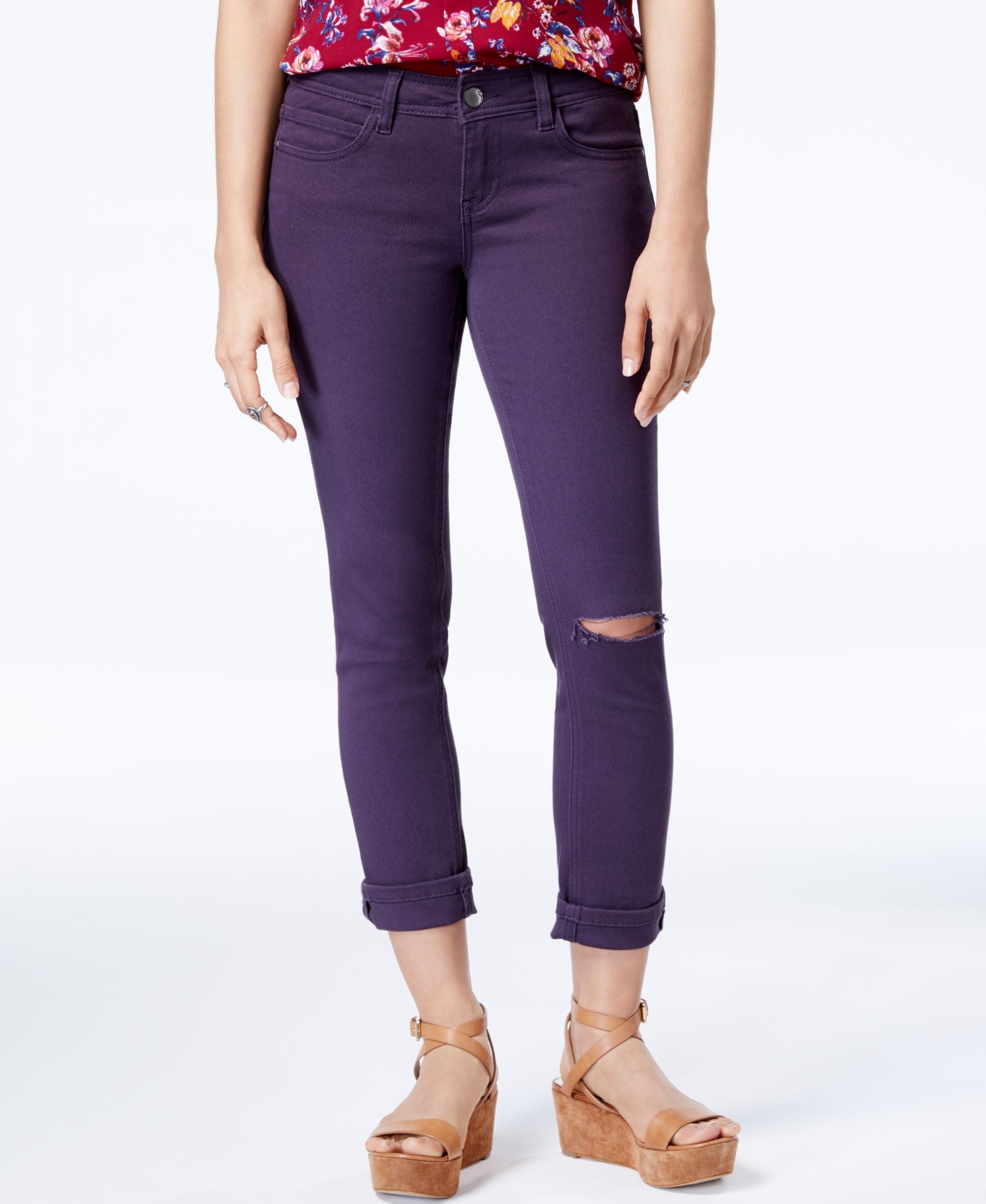 Dollhouse Juniors Colored Ripped Cropped Premium Jeans