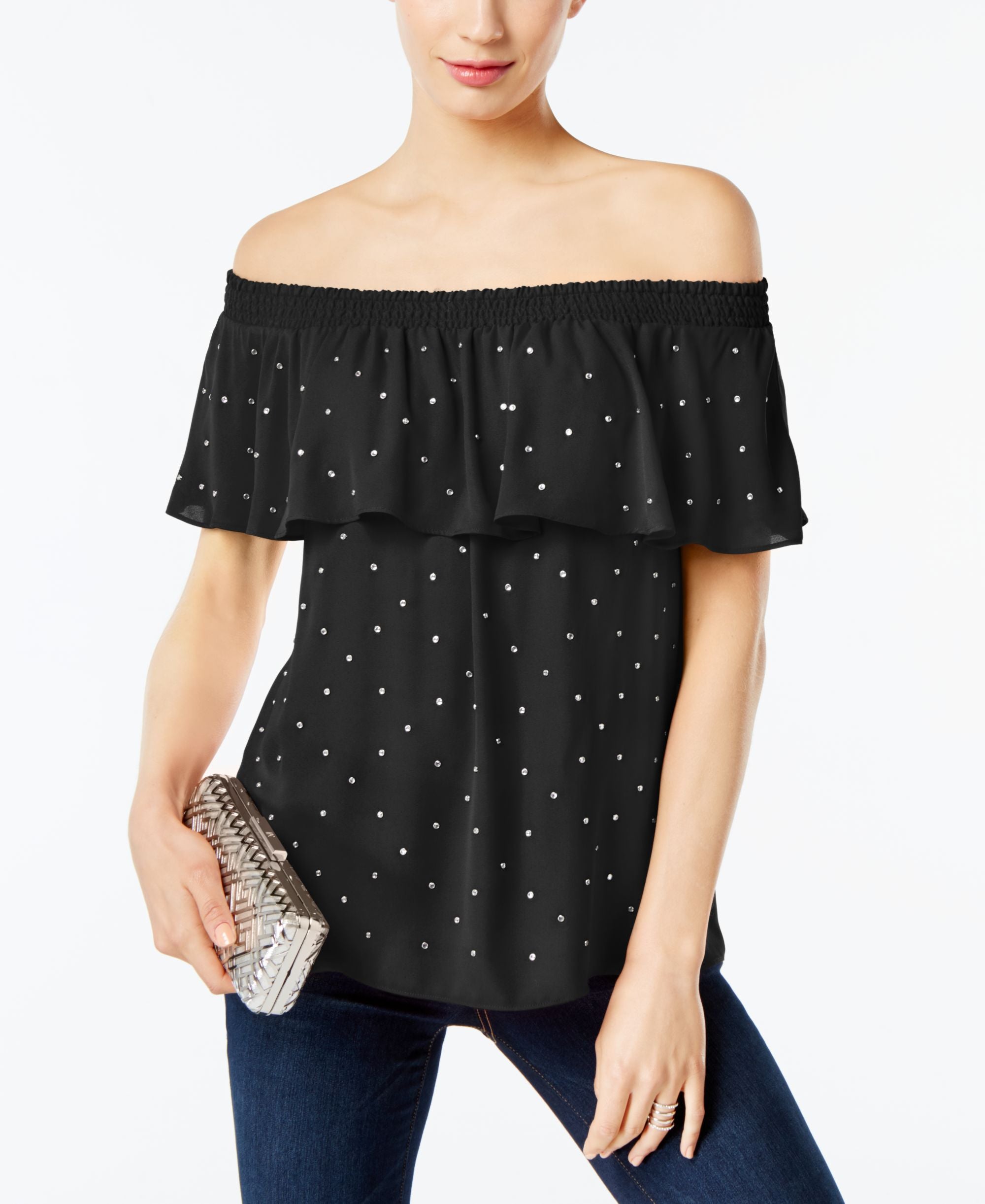 INC International Concepts Embellished Off The Shoulder Premium Top