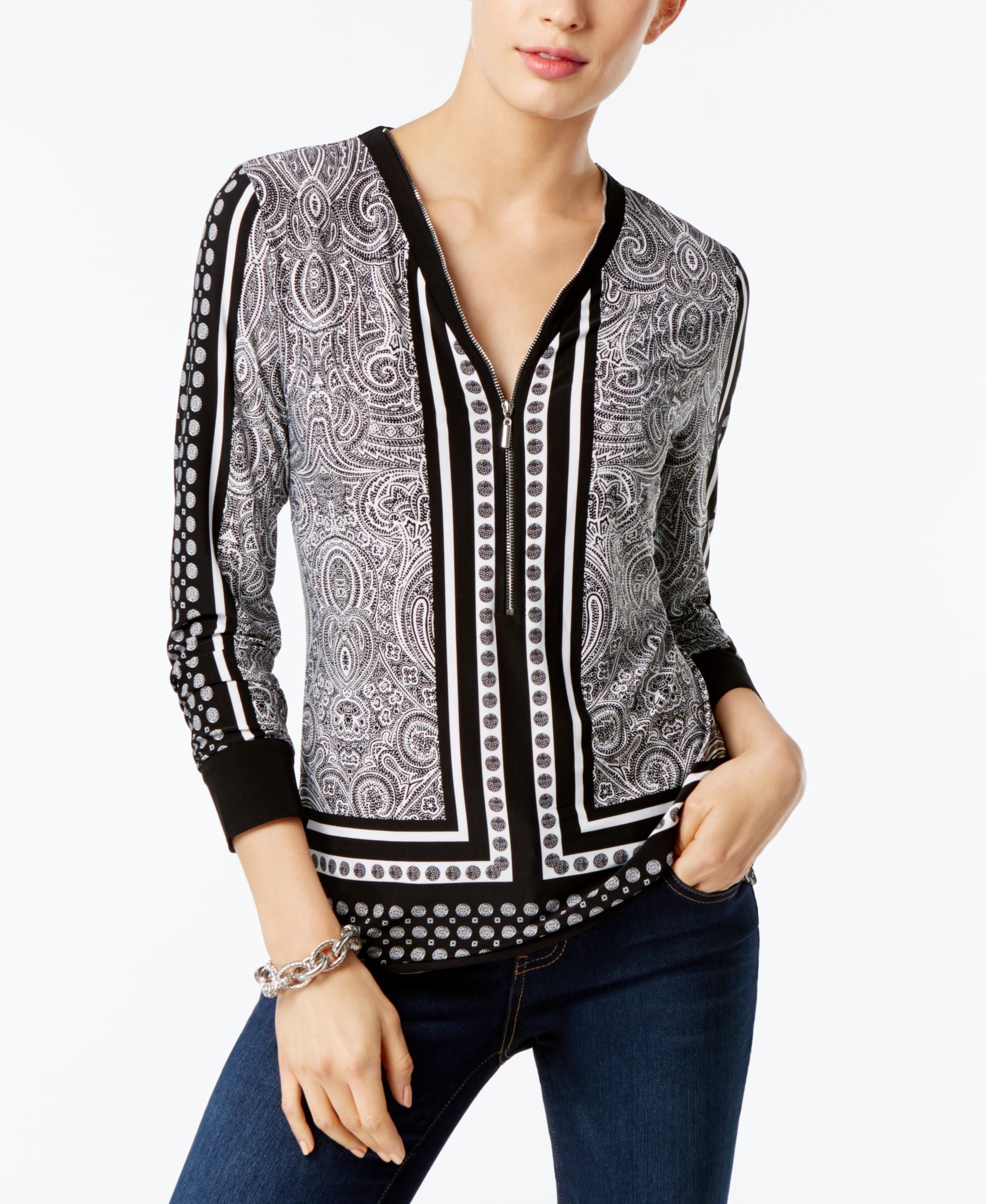 Printed Zip Up Premium Top