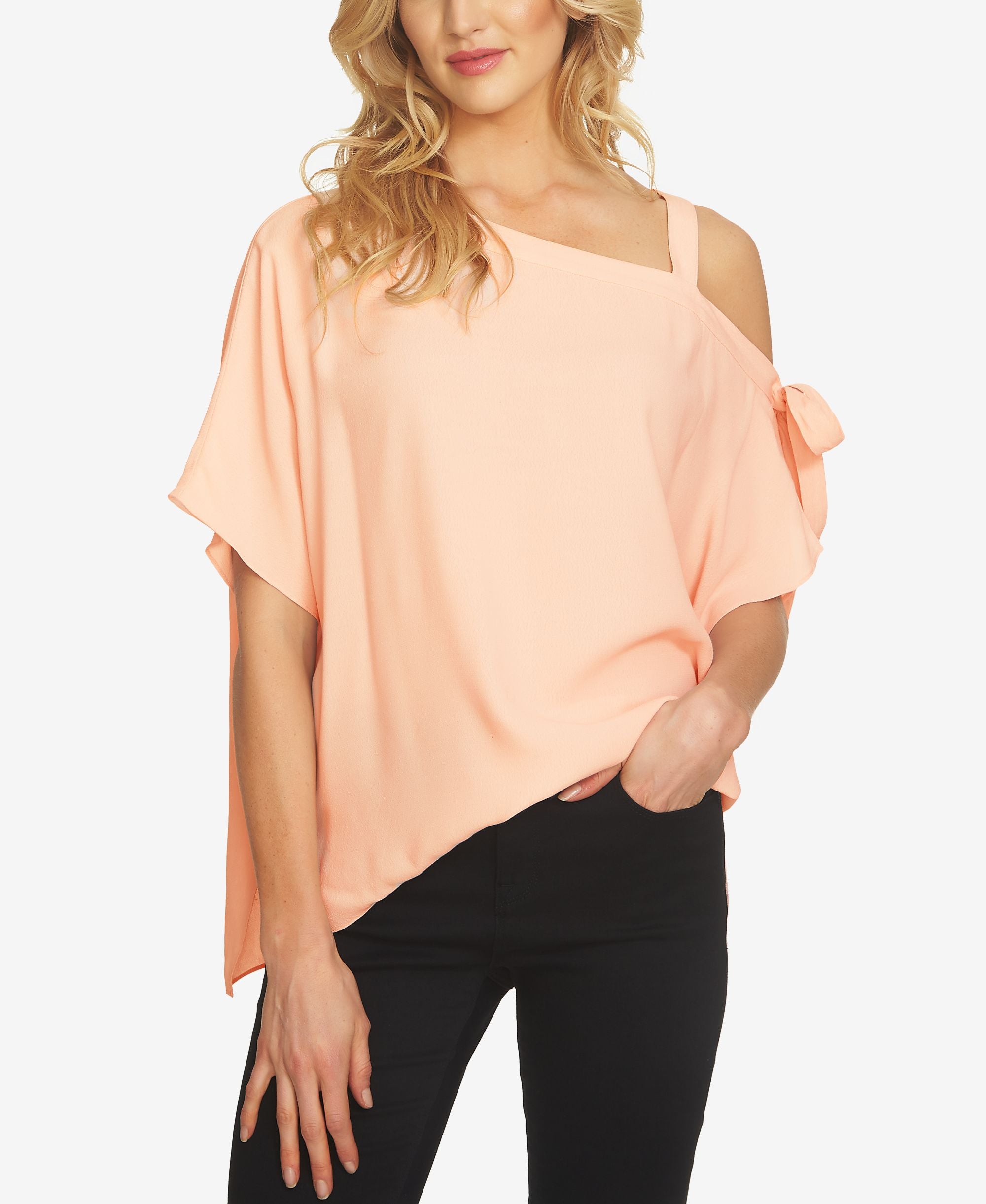 1.State One Shoulder Tie Detail Premium Top