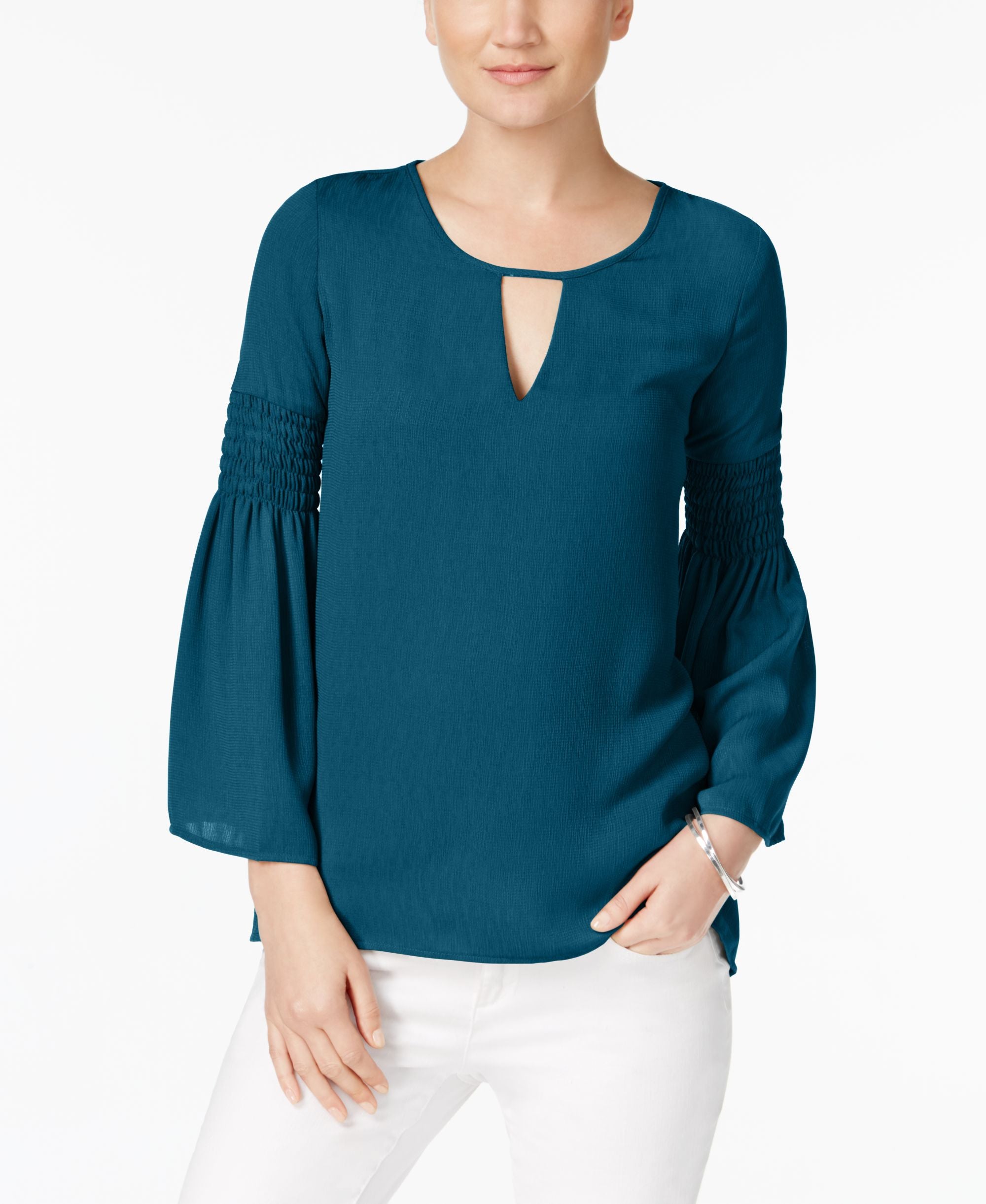 NY Collection Petite Bell Sleeve Keyhole Premium Top
