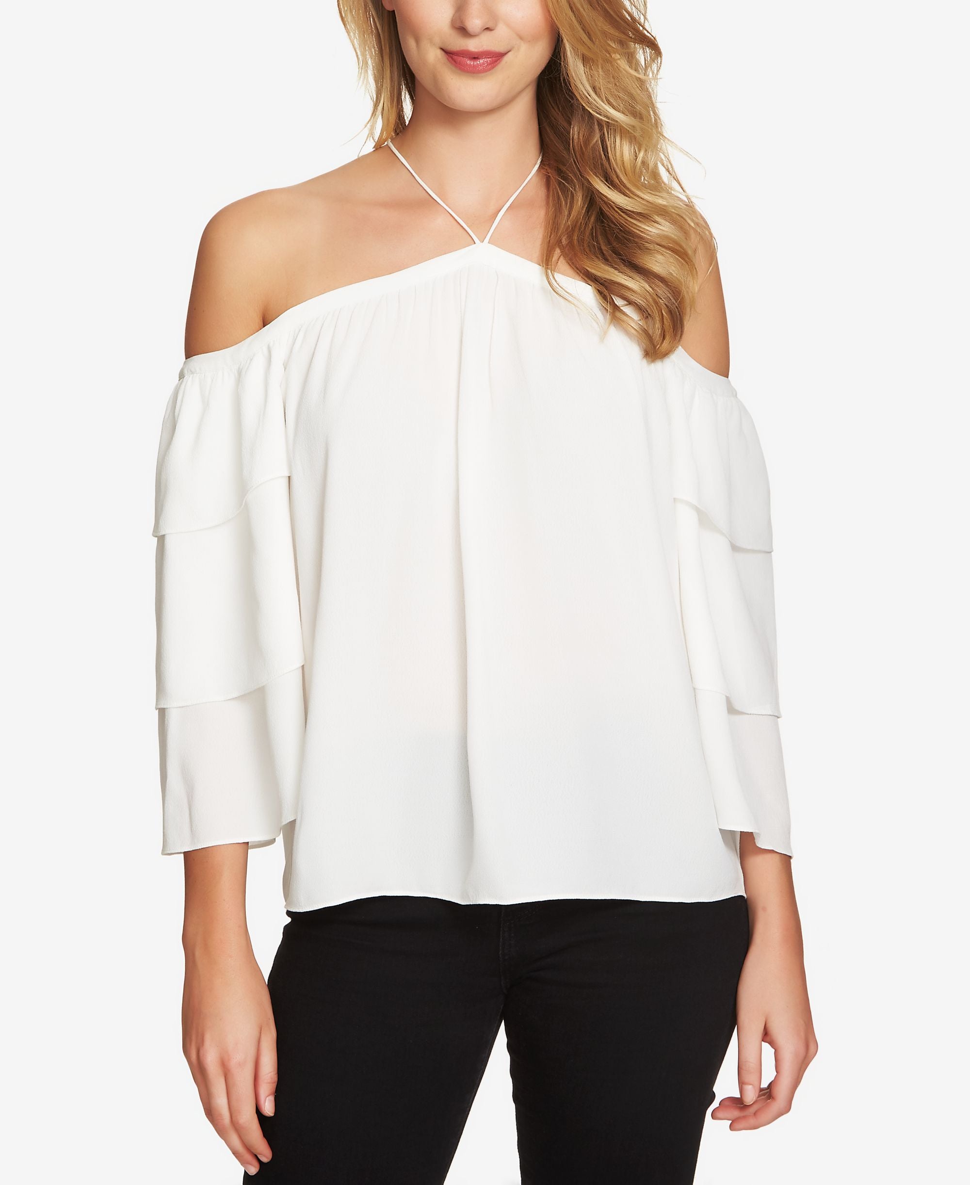 1.State Off The Shoulder Tiered Flounce Sleeve Premium Top