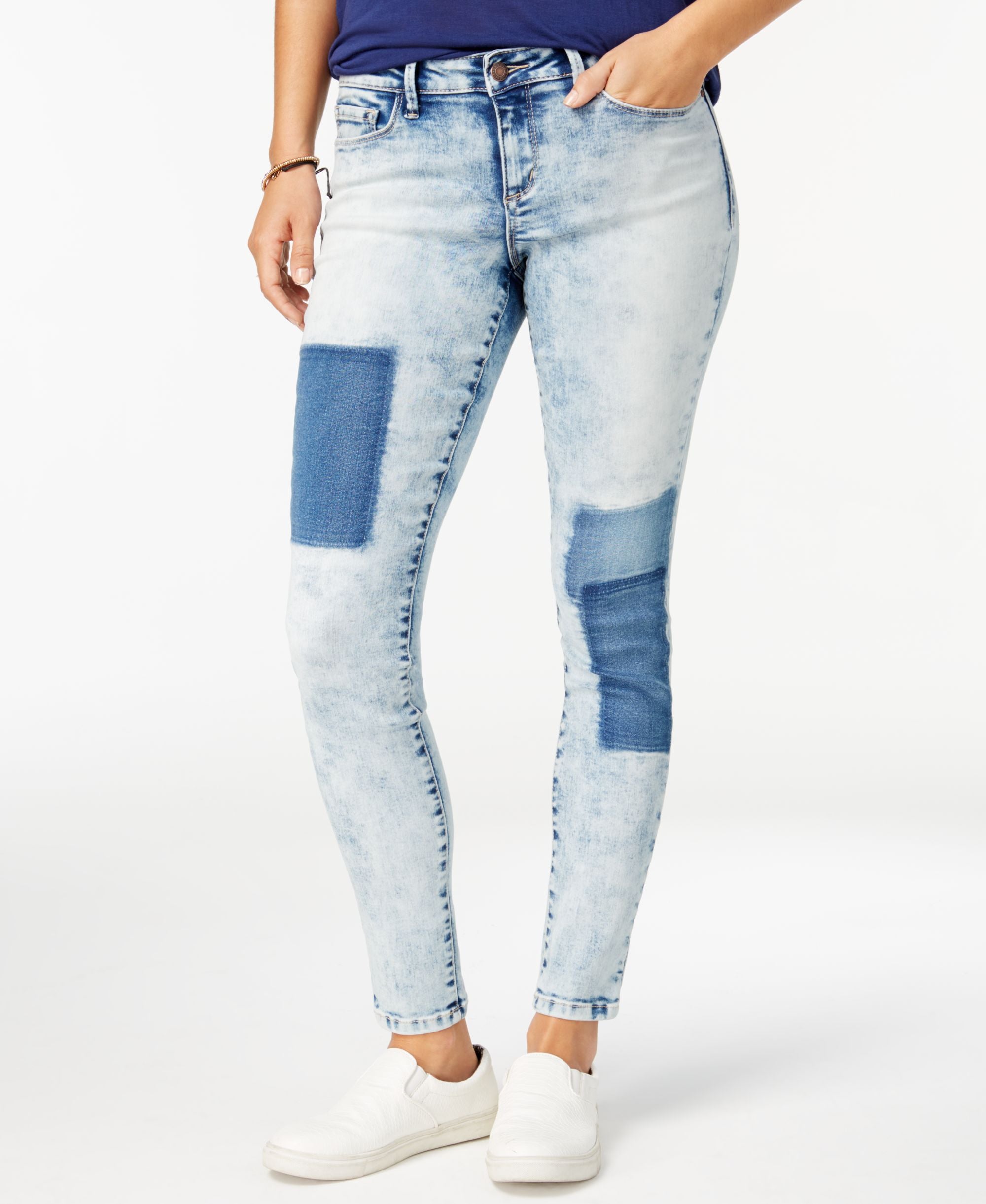 Black Daisy Juniors Billie Patchwork Skinny-Fit Premium Jeans