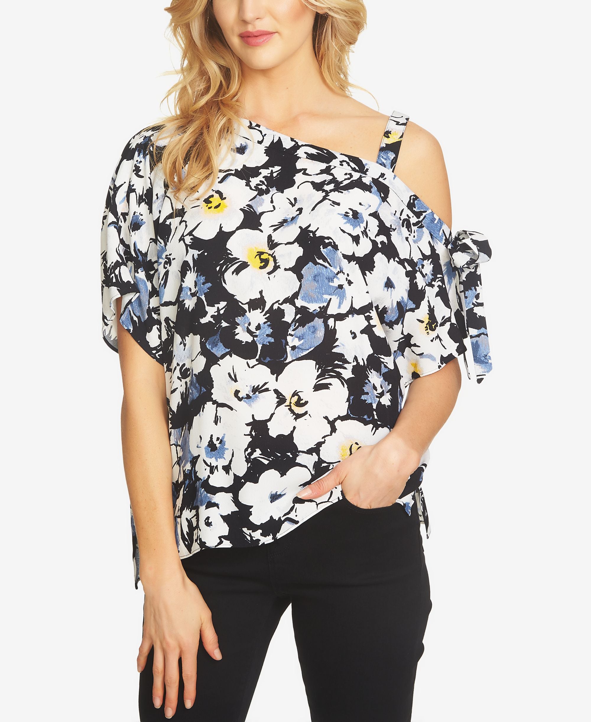 1.State Printed One Shoulder Premium Top
