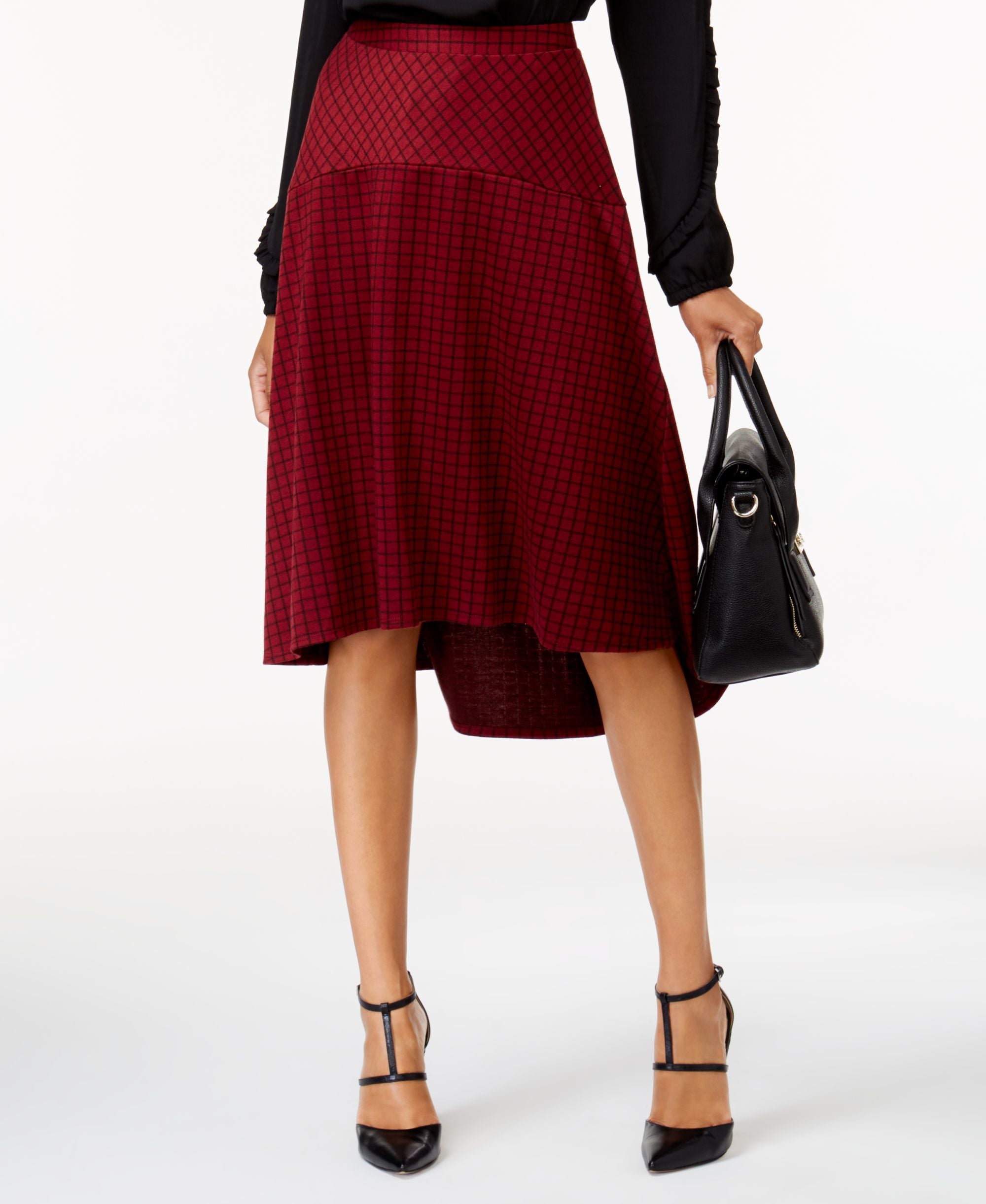 NY Collection Plaid High Low Modern Skirt