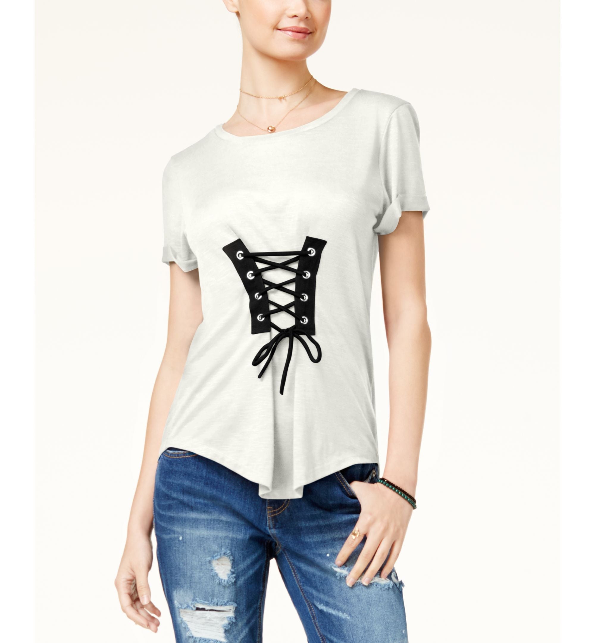 Almost Famous Juniors Corset Front High Low T-Modern Shirt