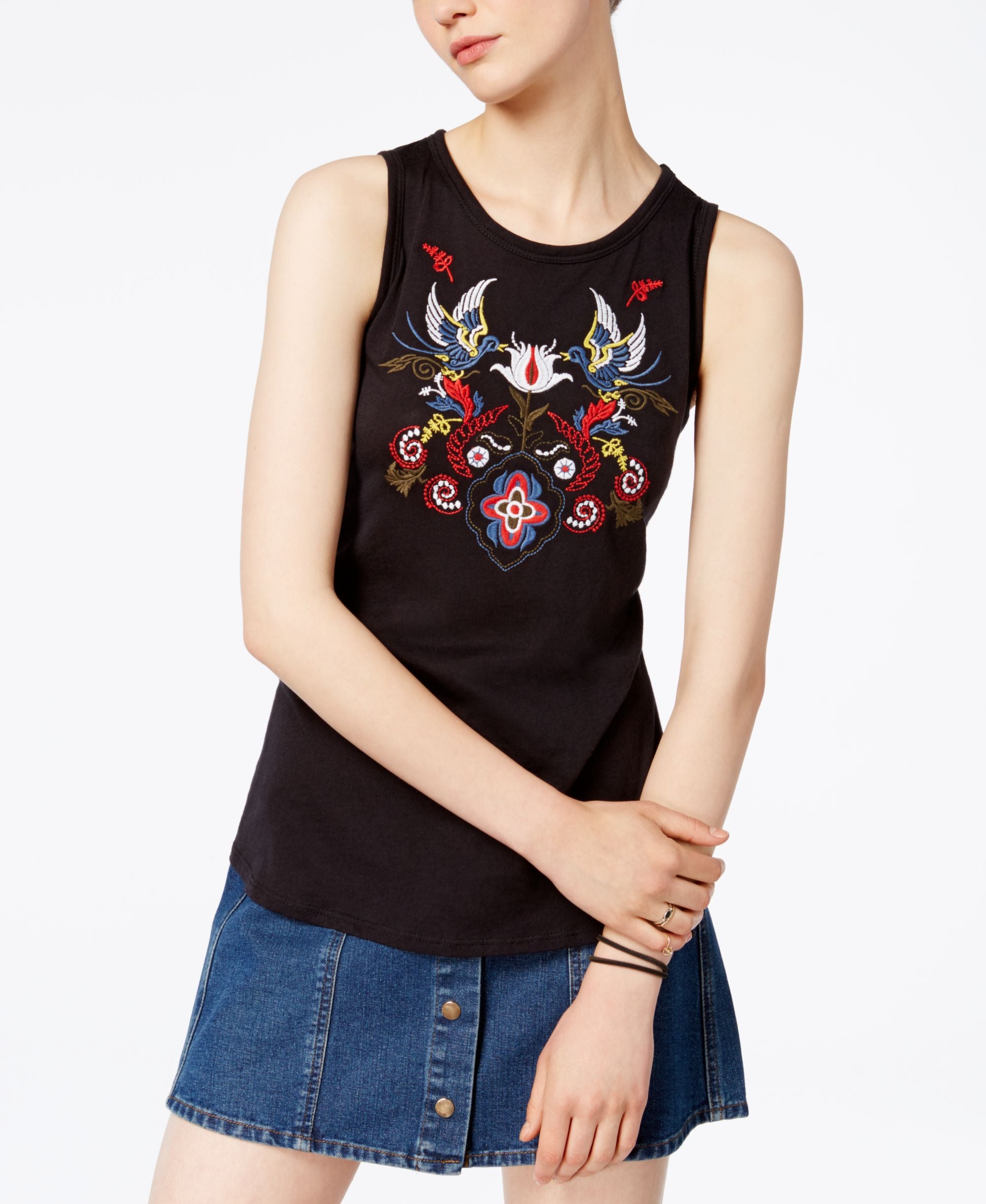 Carbon Copy Embroidered Tulip Back Cotton Tank Premium Top