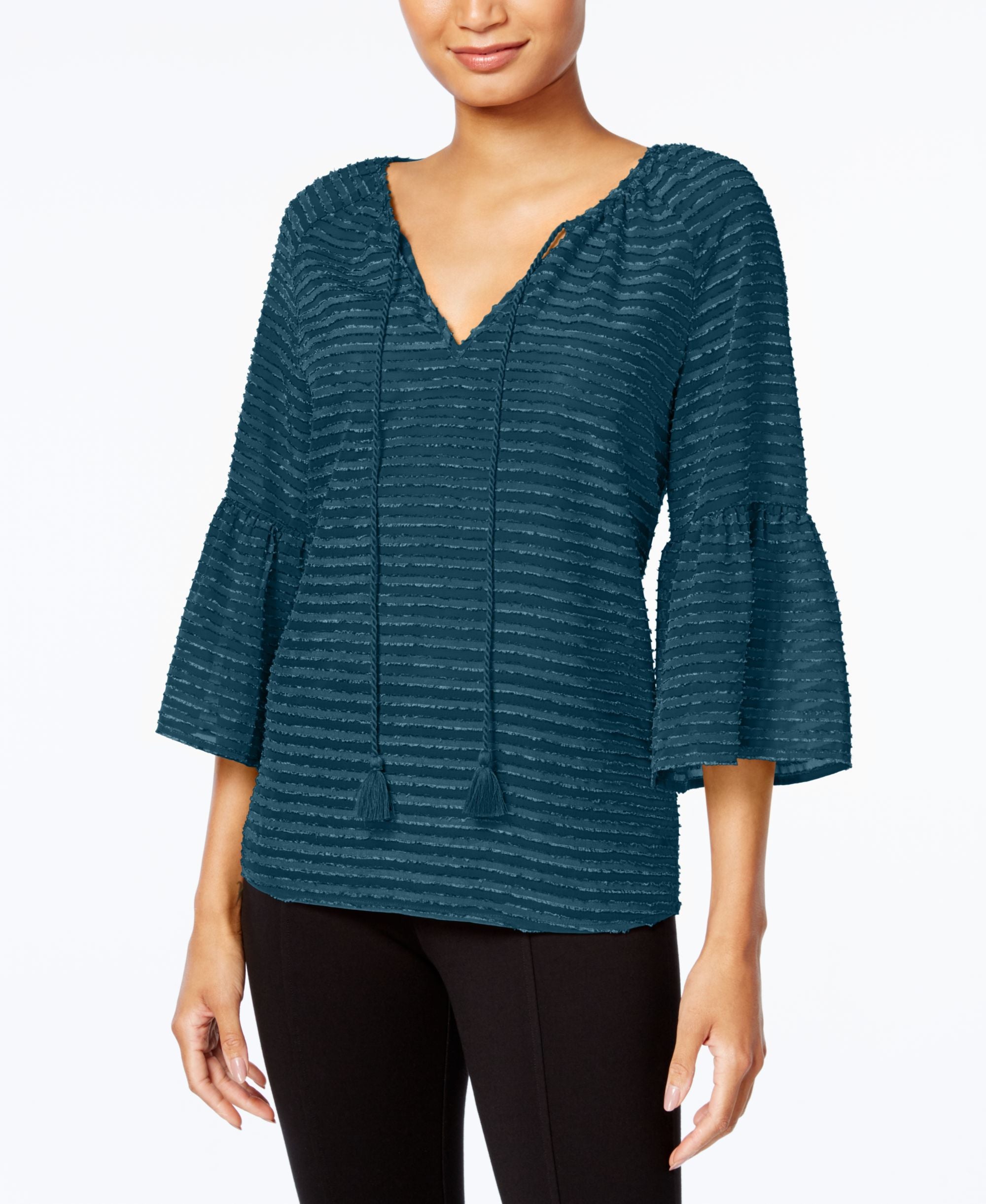 Kensie Striped Ruffled Sleeve Premium Top