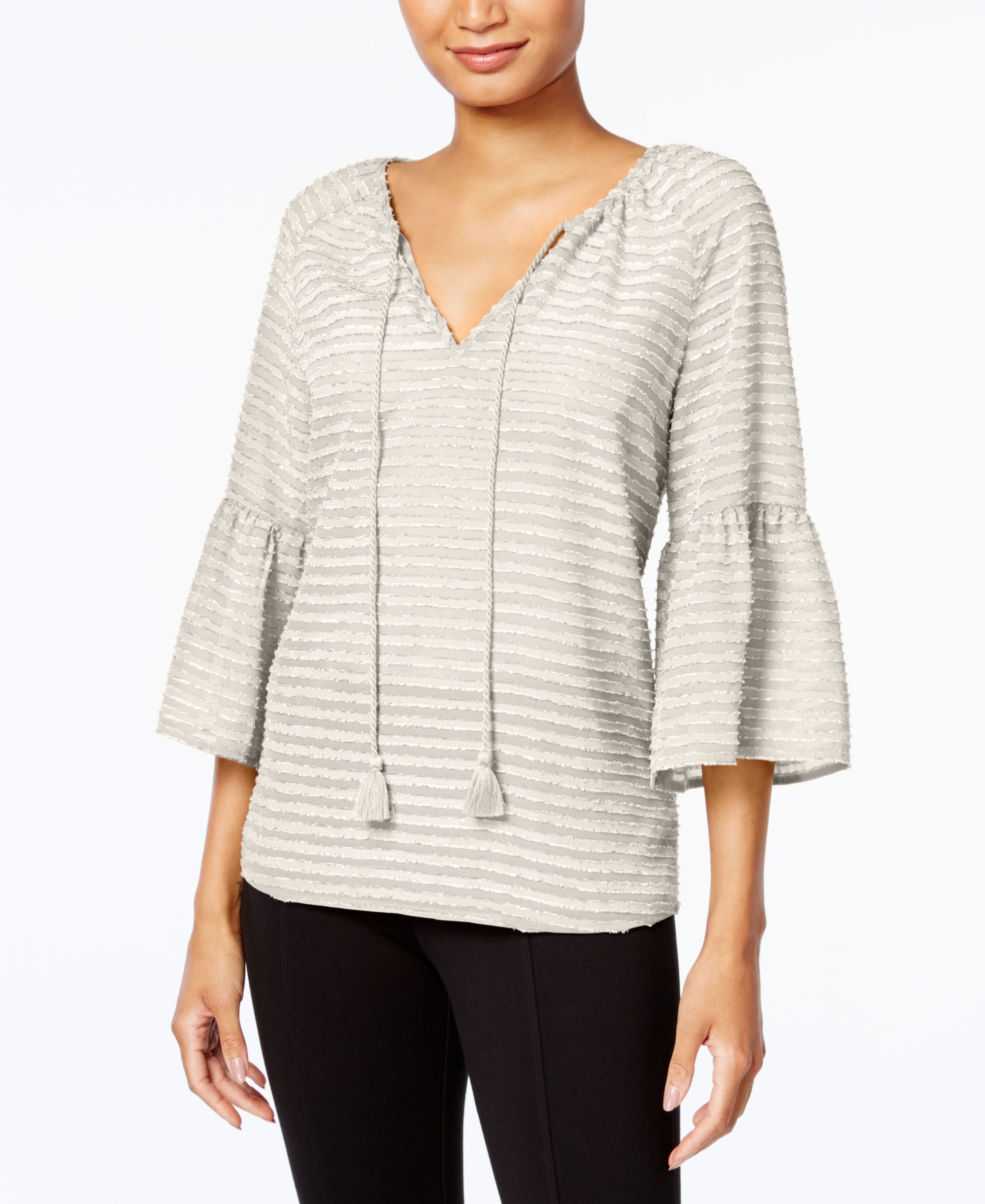 Kensie Striped Ruffled Sleeve Premium Top