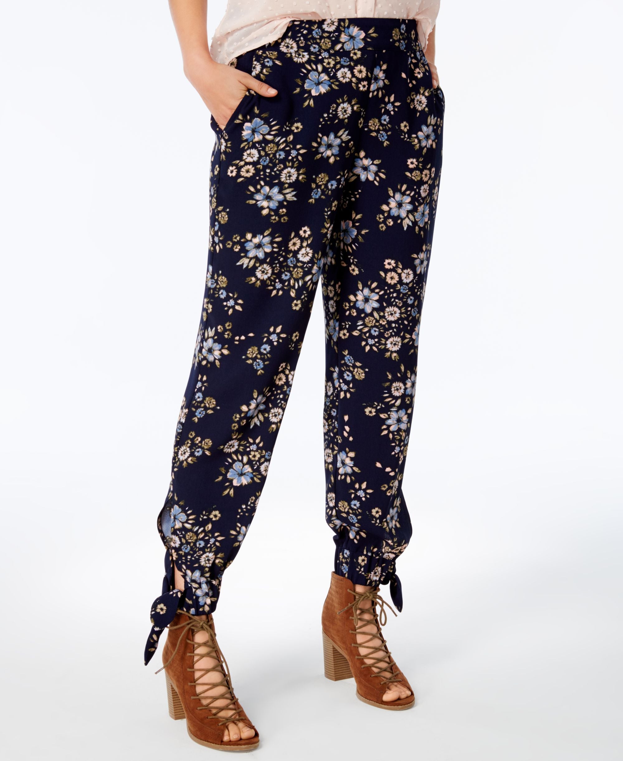 Maison Jules Floral Print Ankle Tie Signature Pants