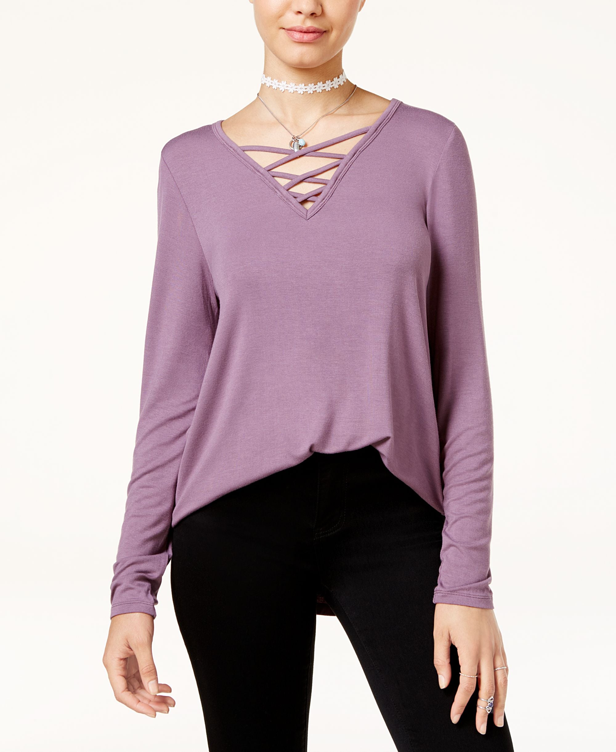Hippie Rose Juniors Long-Sleeve Lace Up Cozy T-Modern Shirt