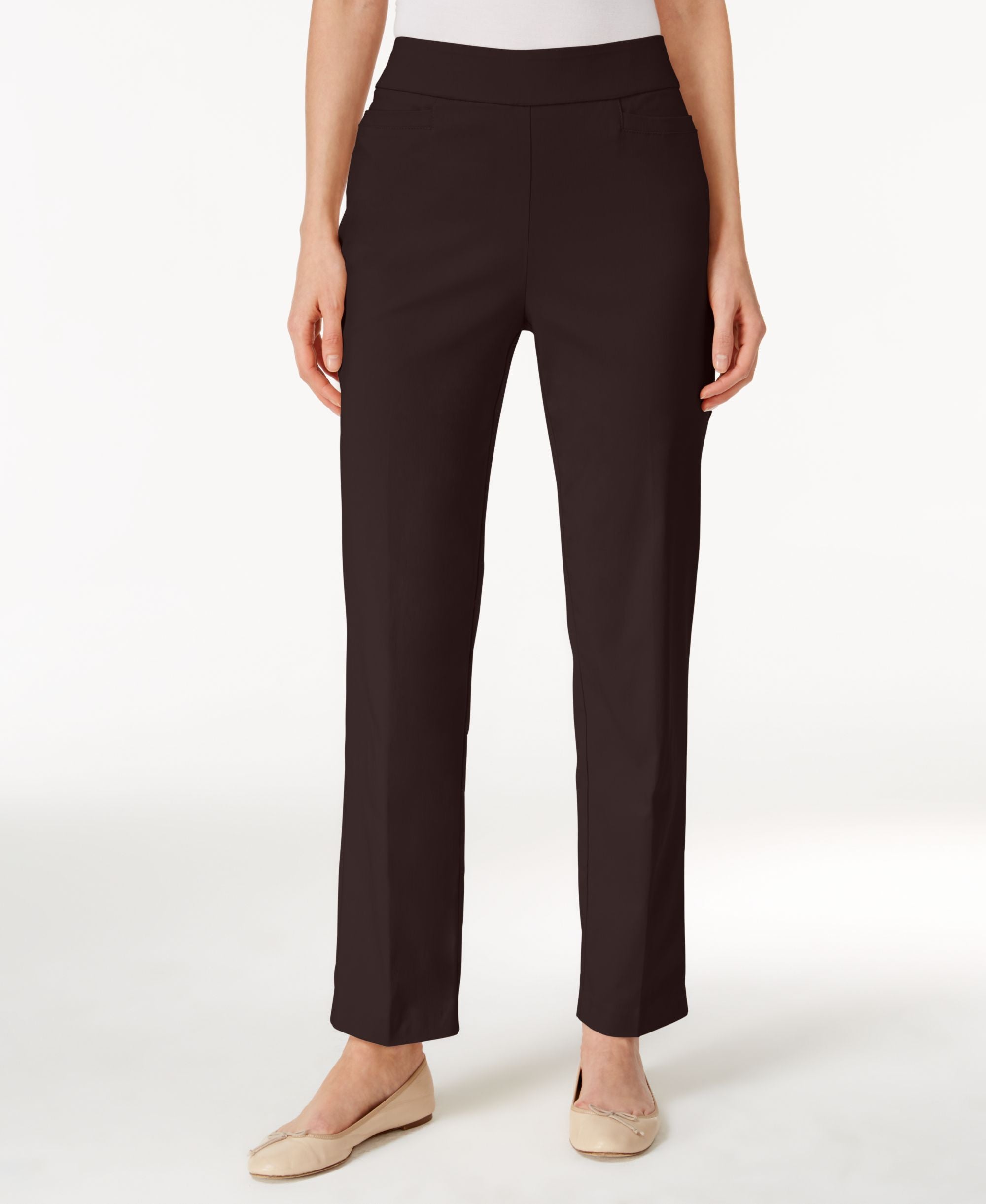 Petite Classics Tummy-Control Pull-On Straight-Leg Signature Pants, Petite & Petite Short