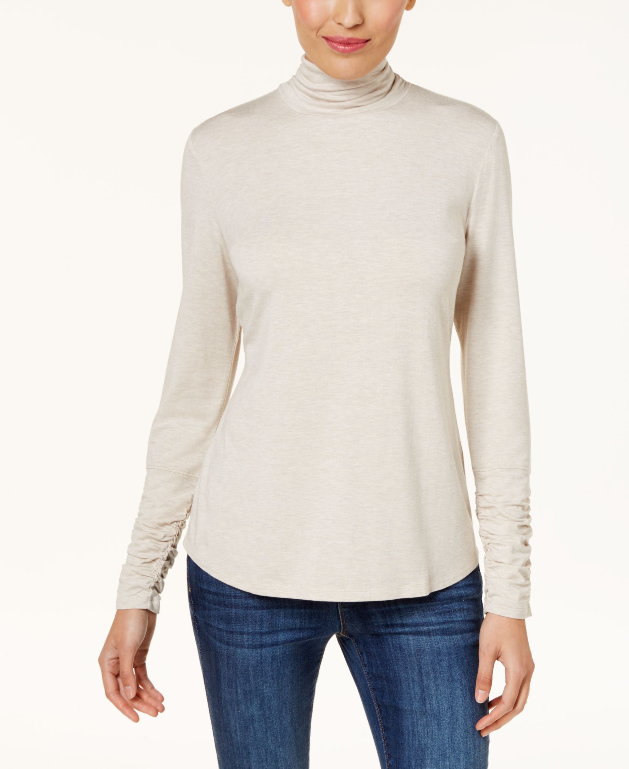 Style & Co Ruched Mock Neck Premium Top