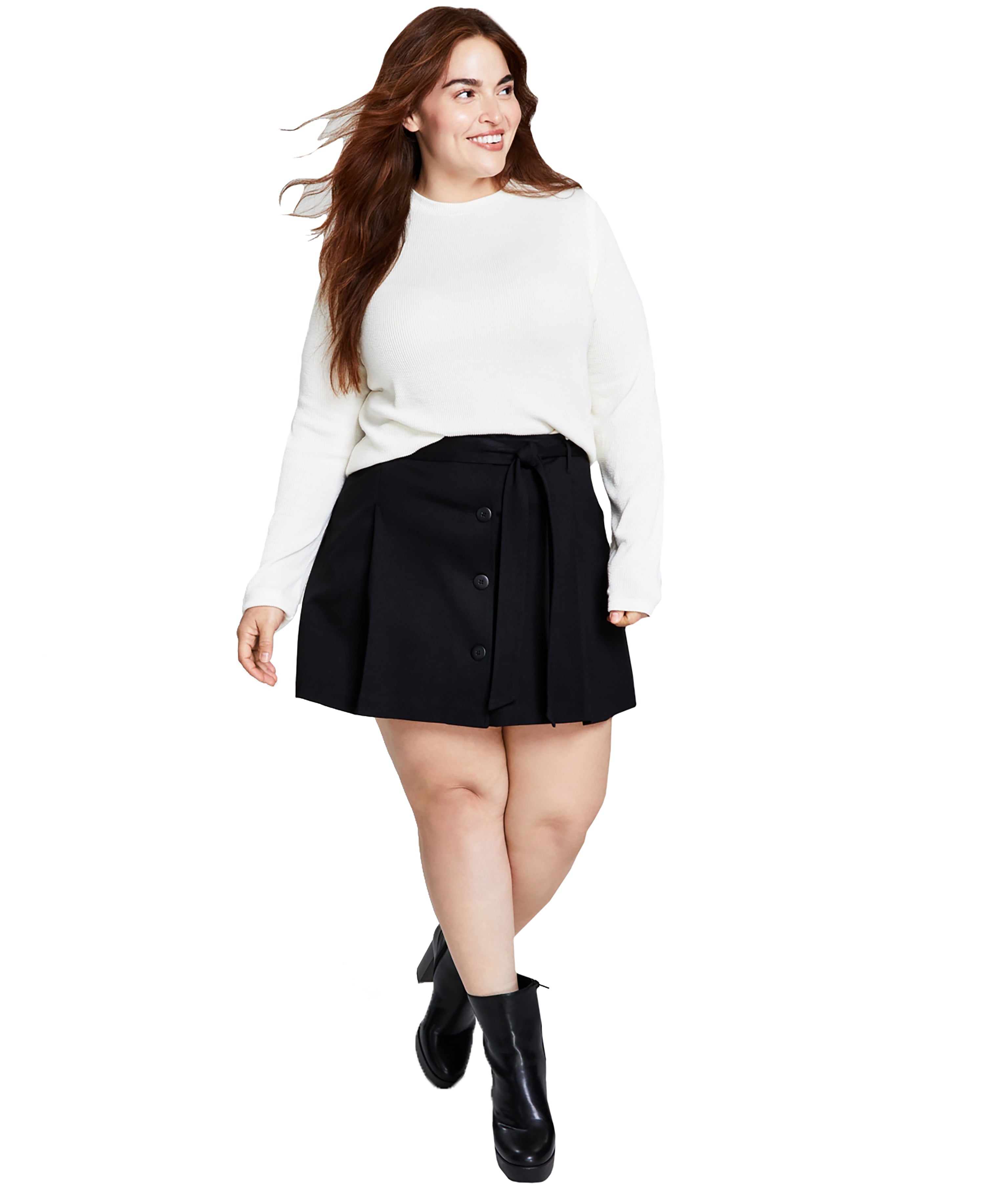 Modern Plus Size Belted Button-Front Modern Skirt Black 2X