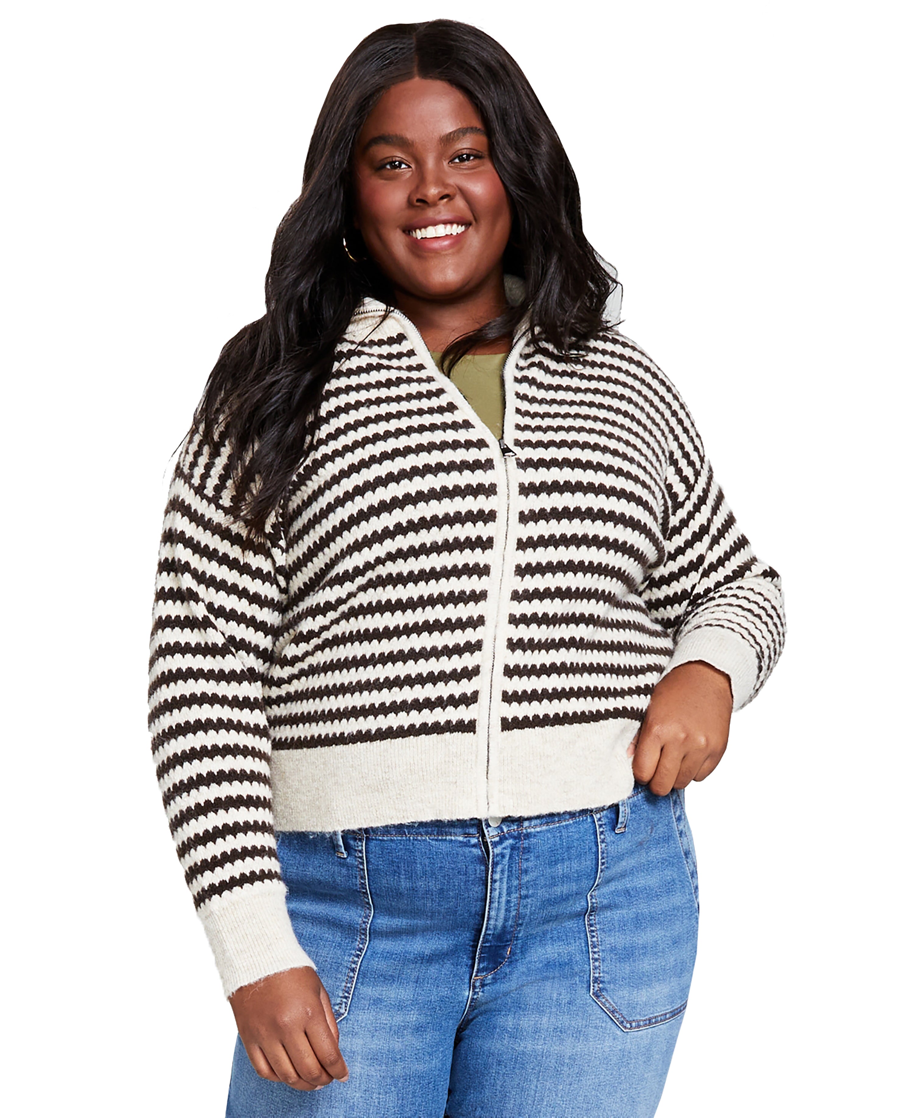 Modern Plus Size Mock-Neck Zippered Sweater