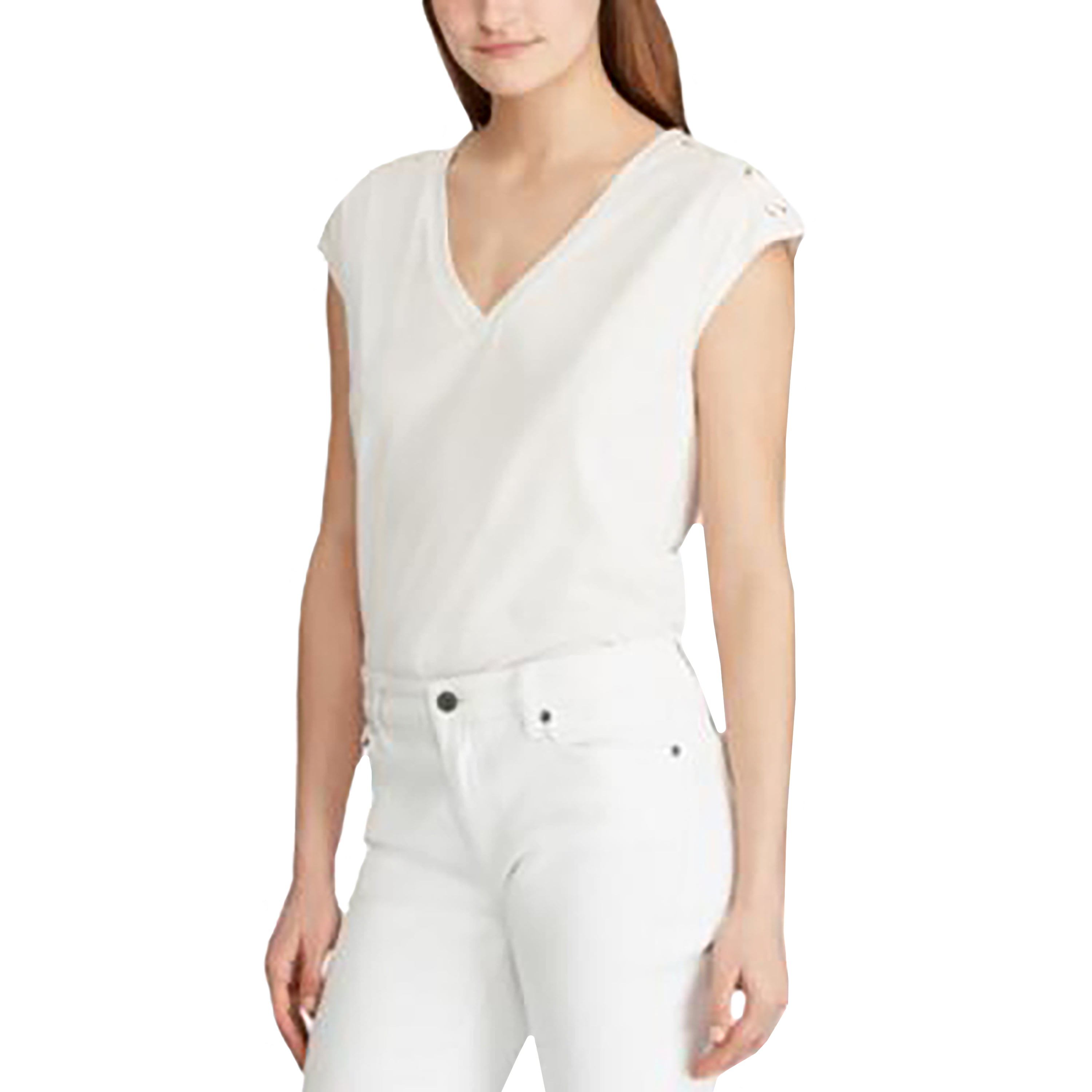 Lauren Ralph Lauren Embroidered Logo Lace Up Sleeve Premium Top