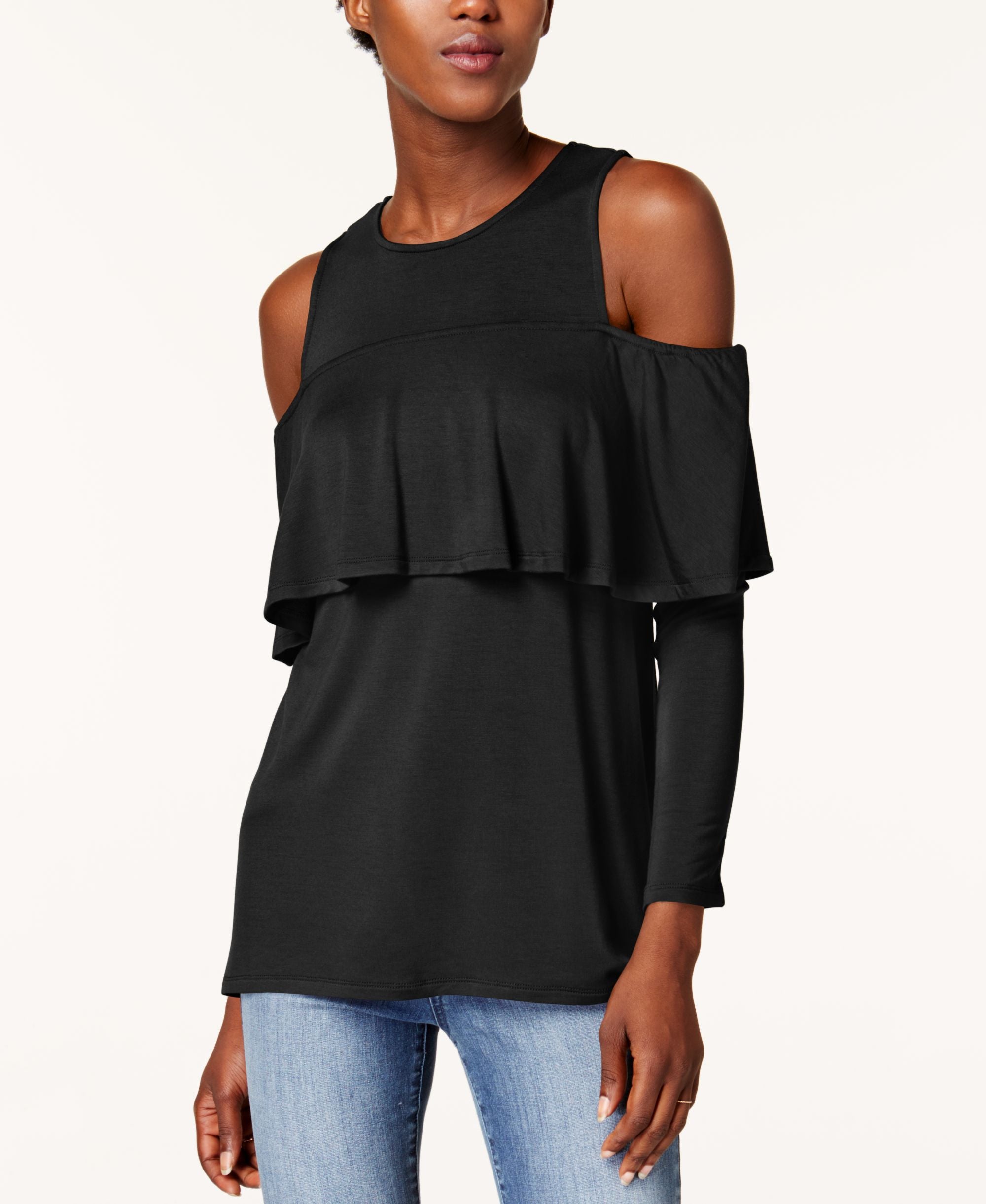 Kensie Cold Shoulder Ruffle Premium Top