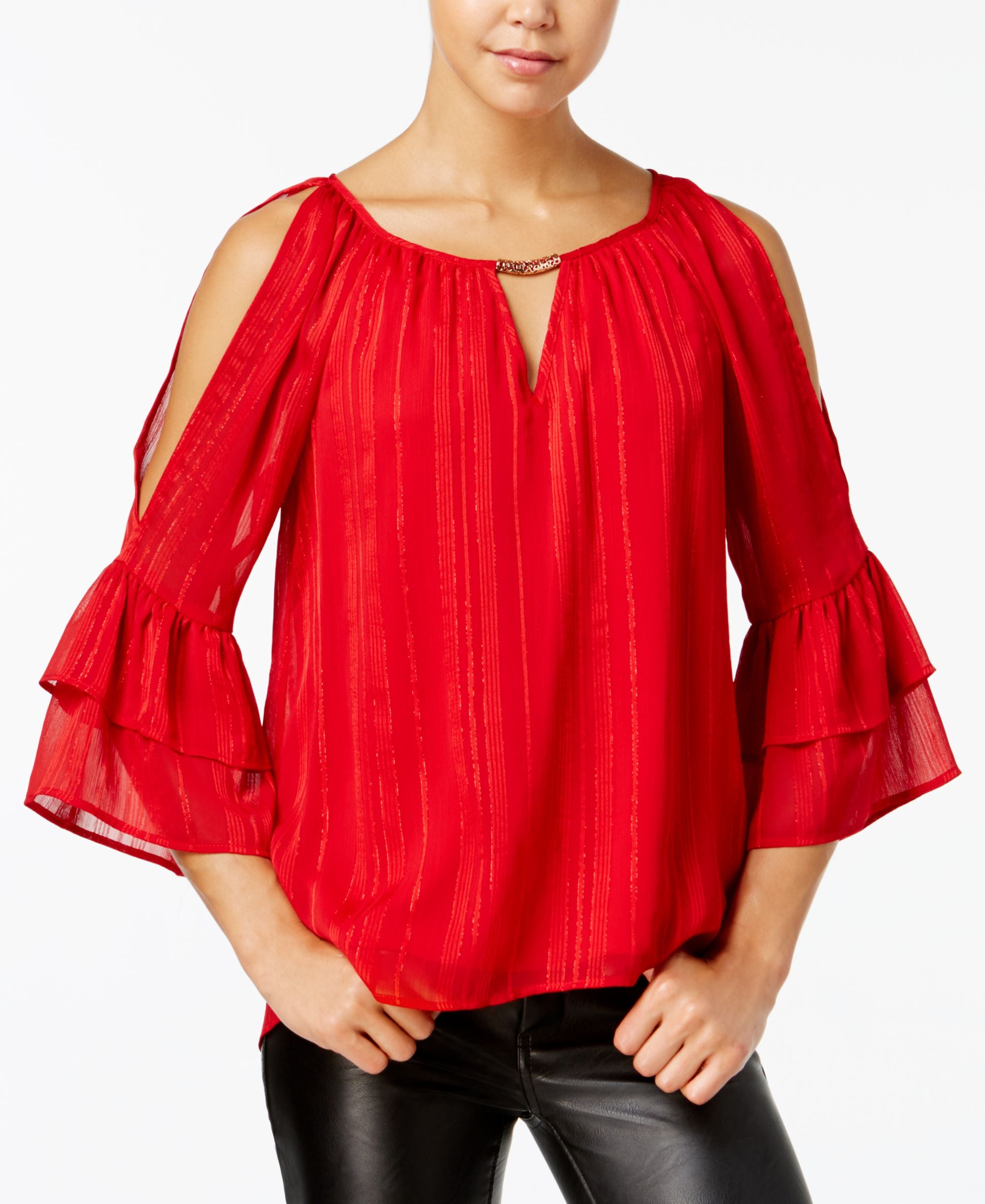 Bcx Juniors Ruffle Cuff Keyhole Premium Top
