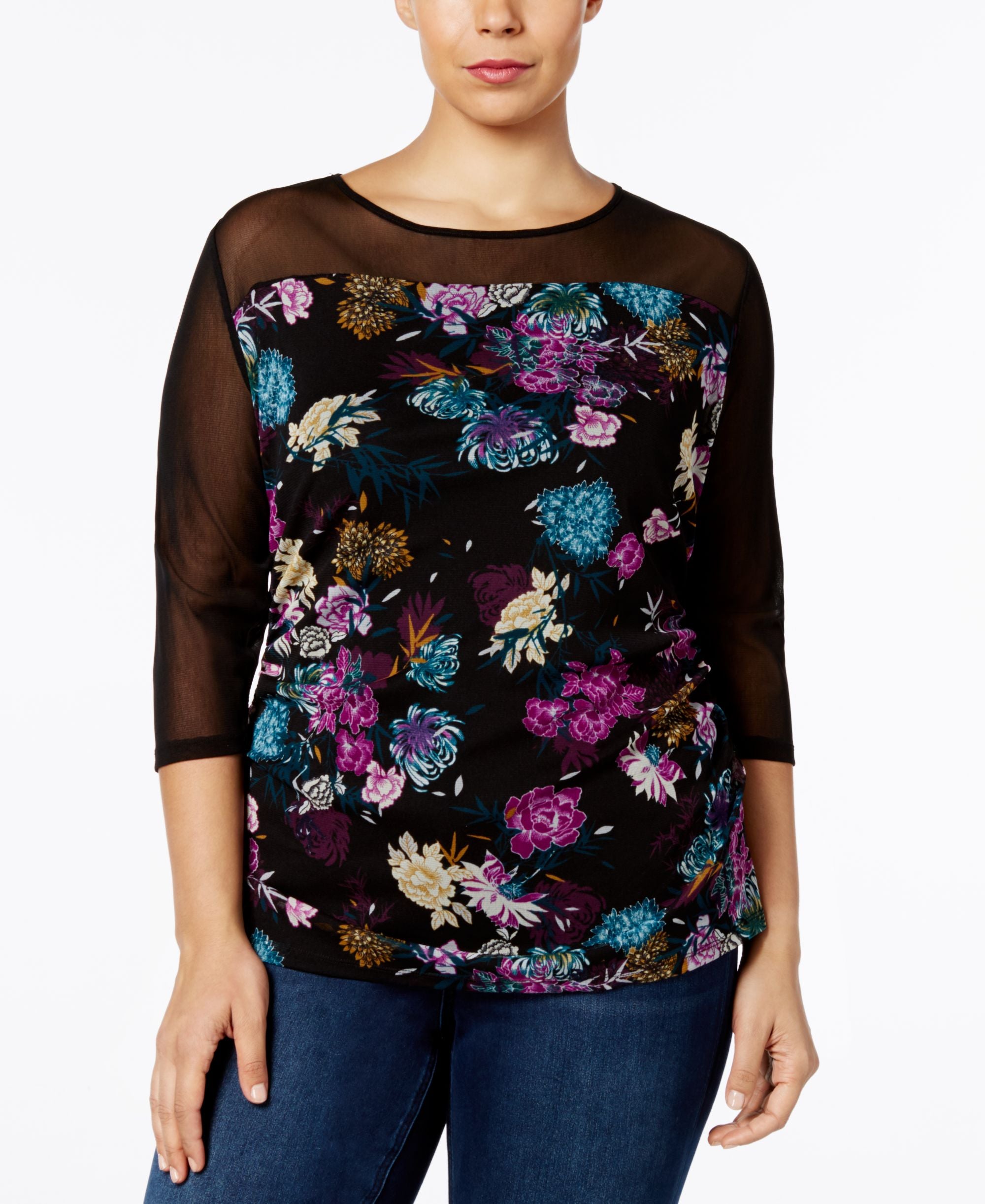 INC International Concepts Plus Size Printed Illusion Premium Top