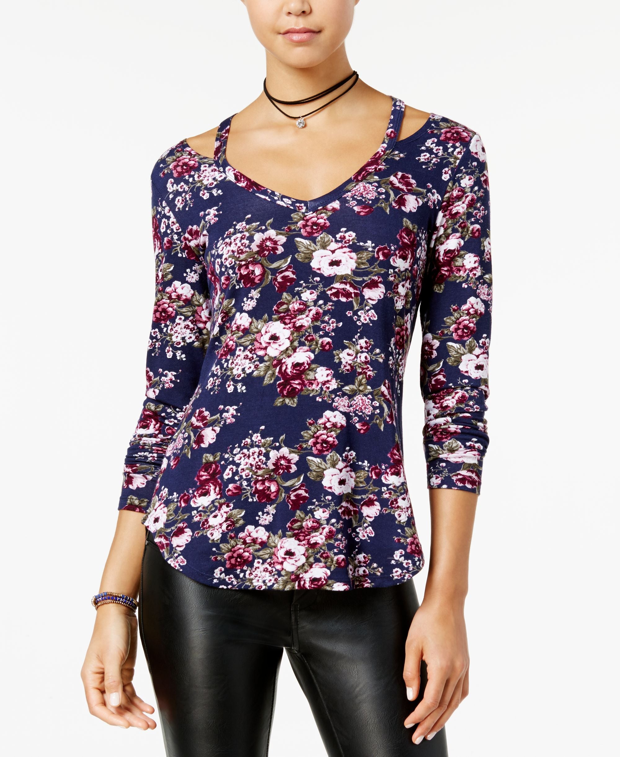 Juniors' Printed Cutout-Neck Premium Top