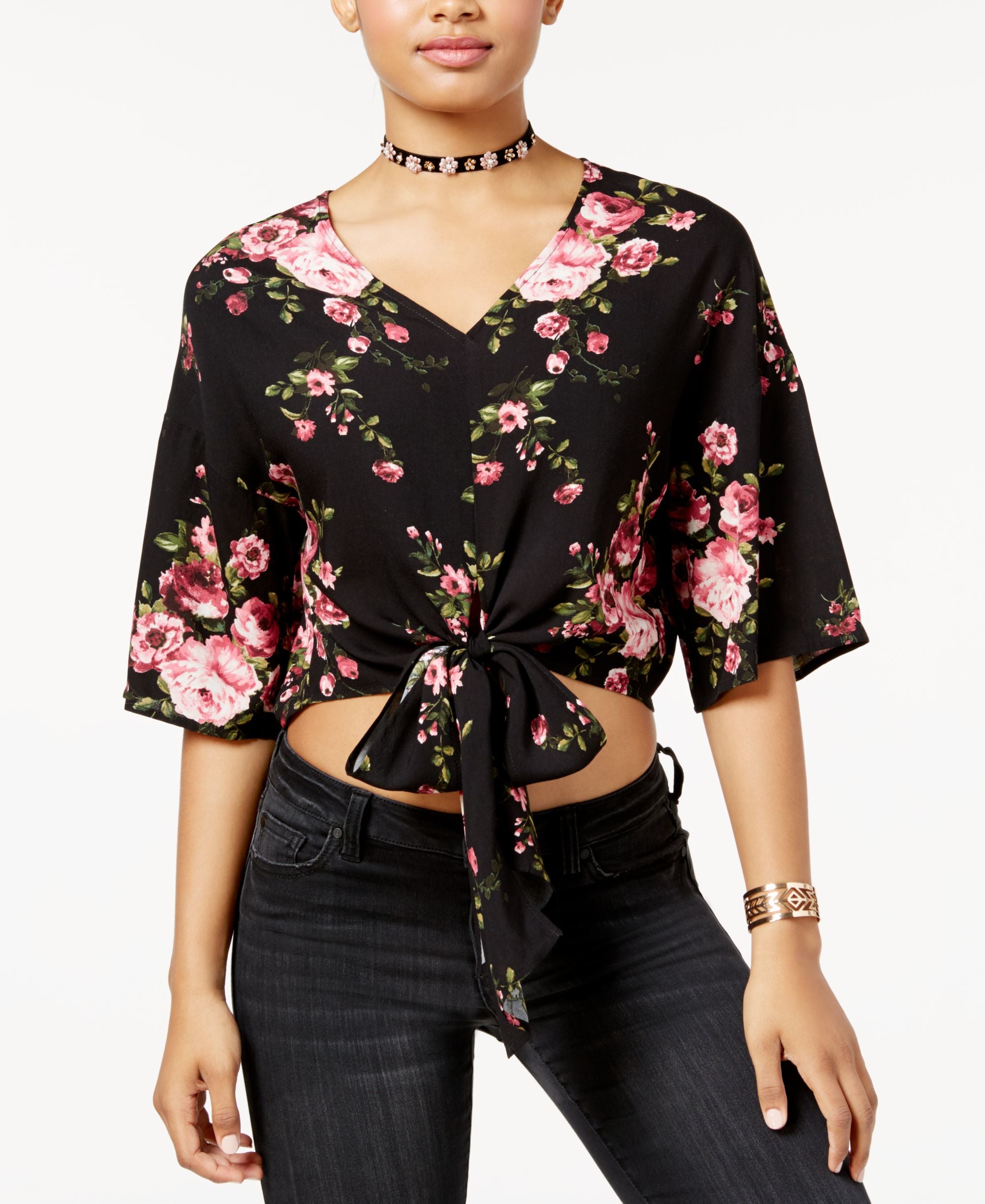 Polly Esther Juniors Cotton Tie Front Crop Premium Top