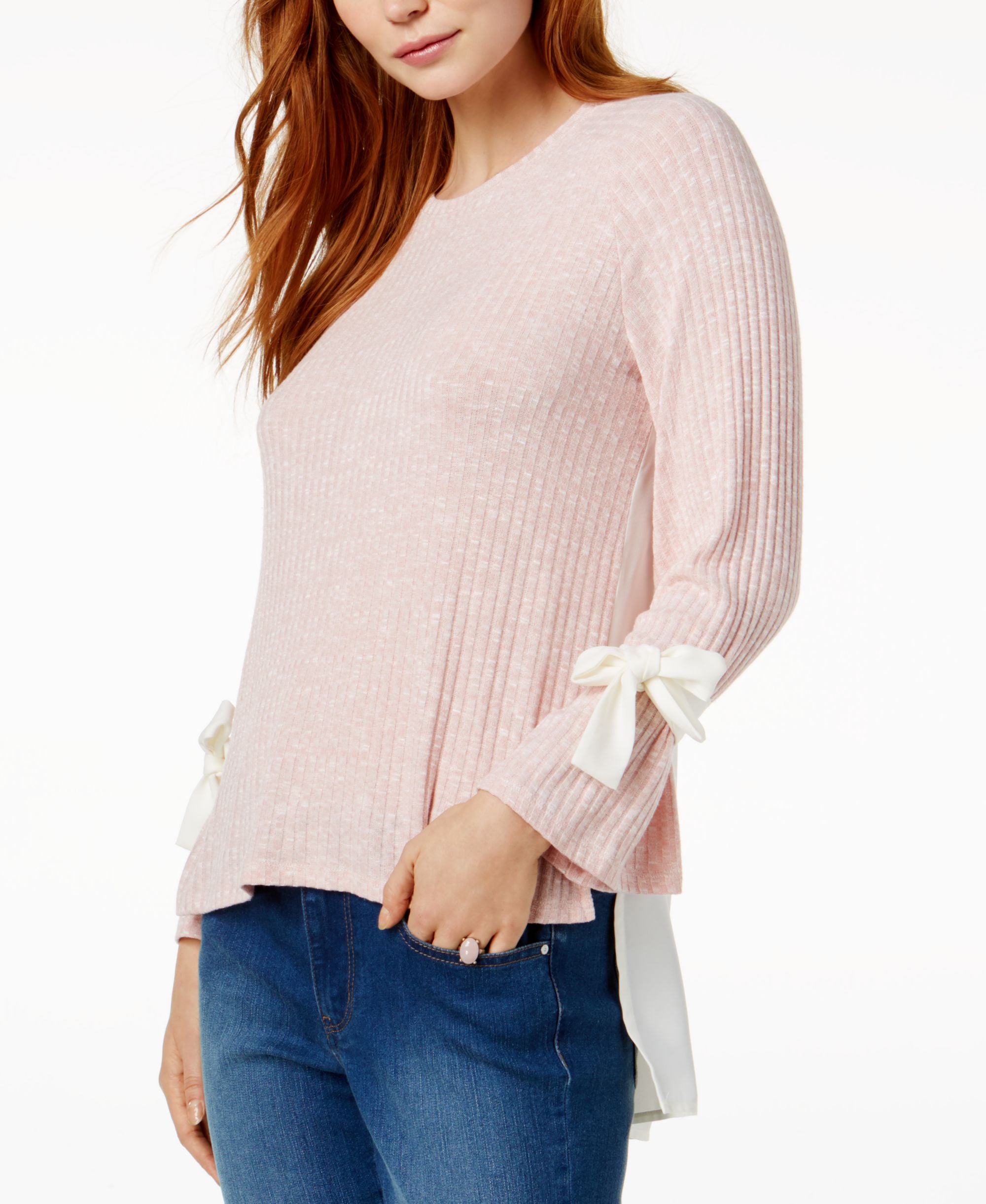 Kensie Ribbed Tie Sleeve Premium Top