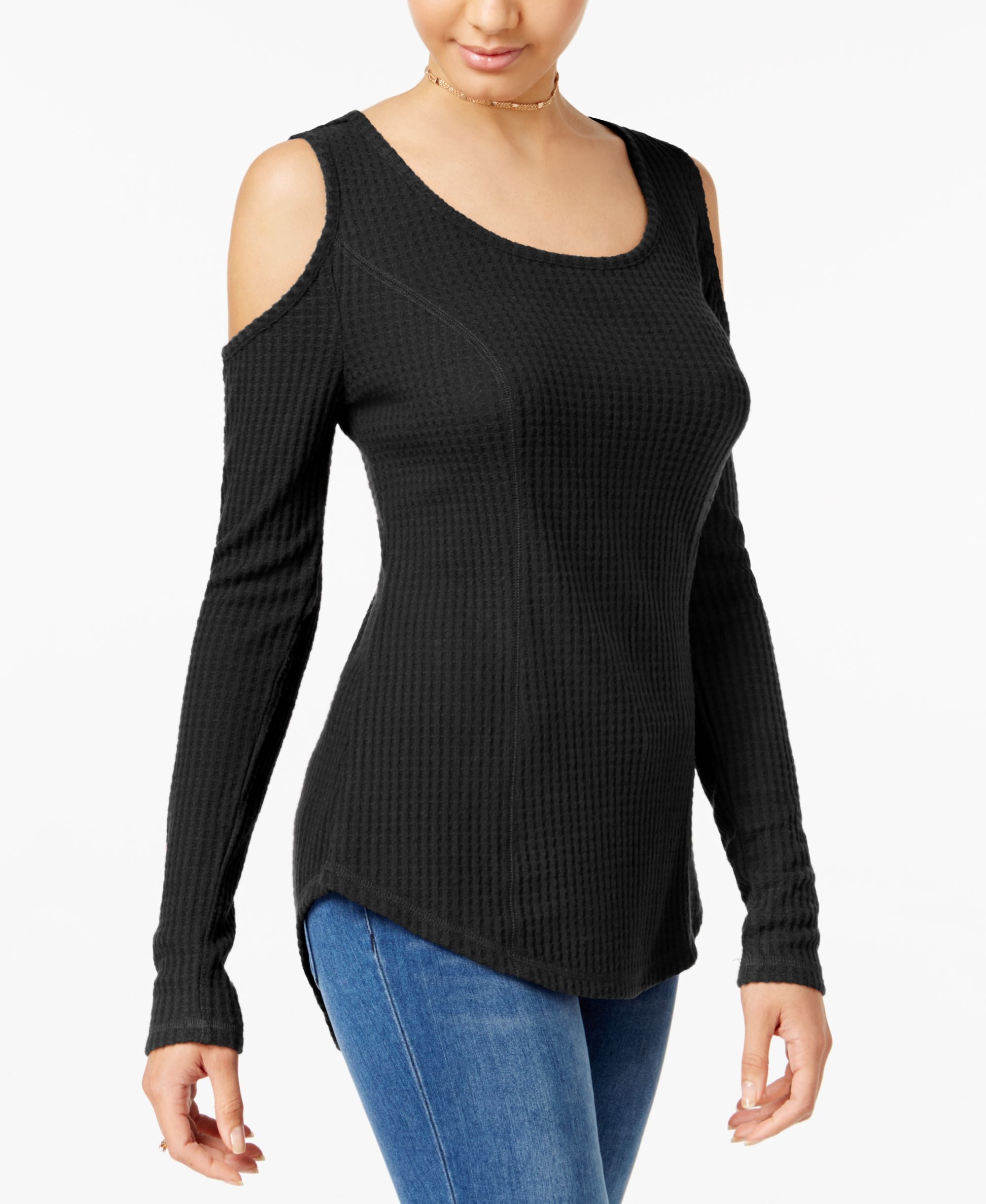 Juniors' Cold-Shoulder Thermal Premium Top