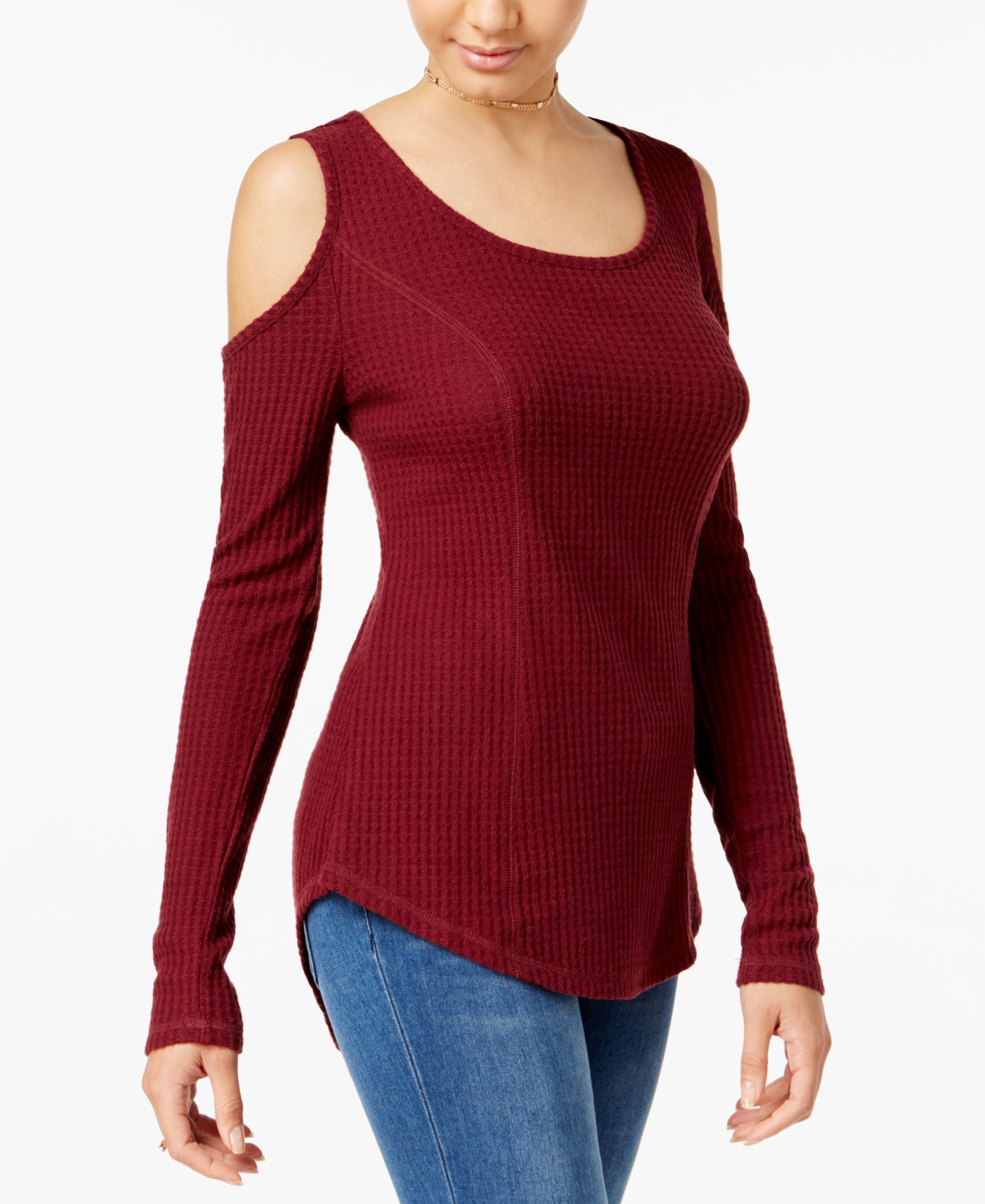 Juniors' Cold-Shoulder Thermal Premium Top
