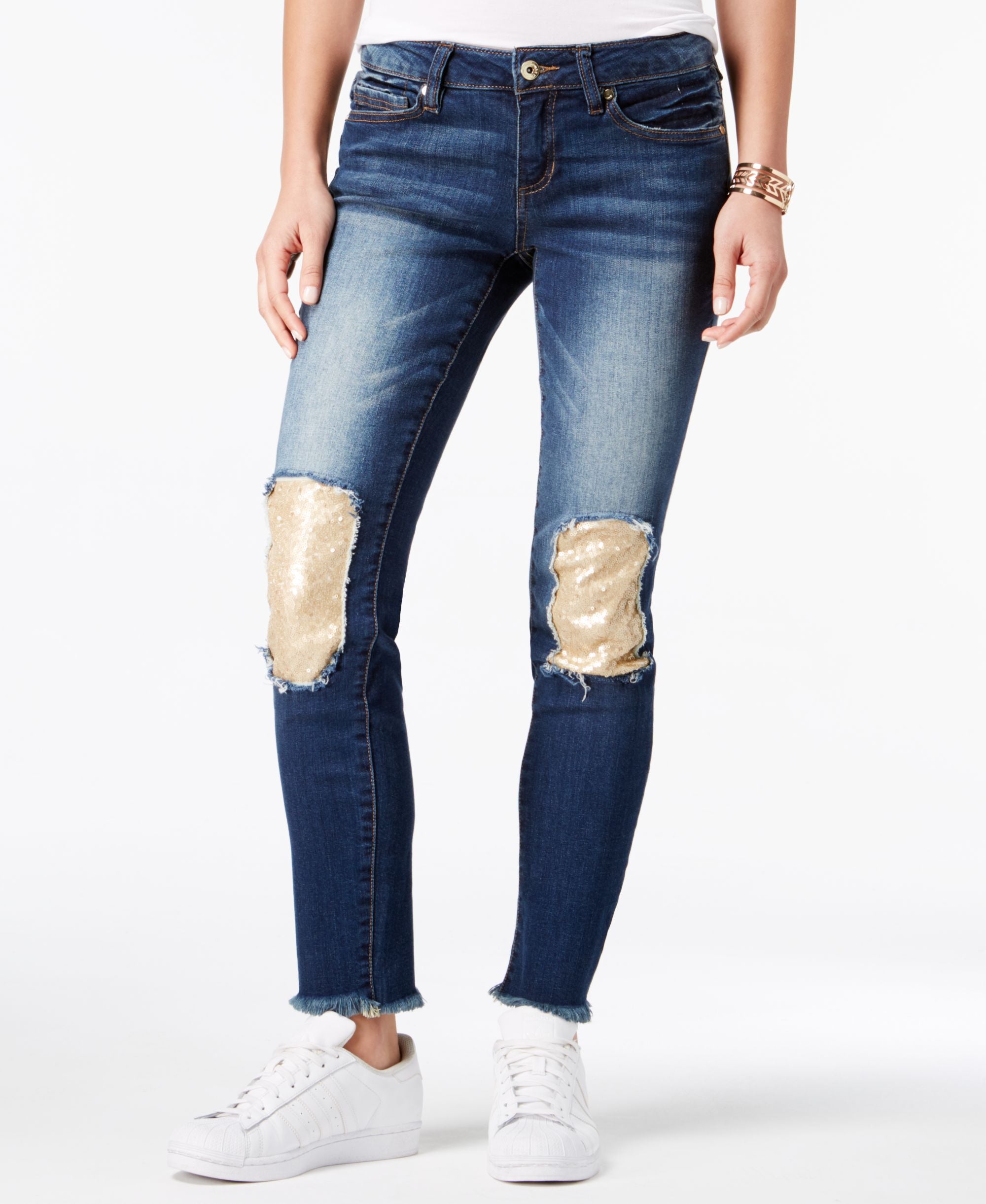 Dollhouse Juniors Sequin Patch Skinny-Fit Premium Jeans