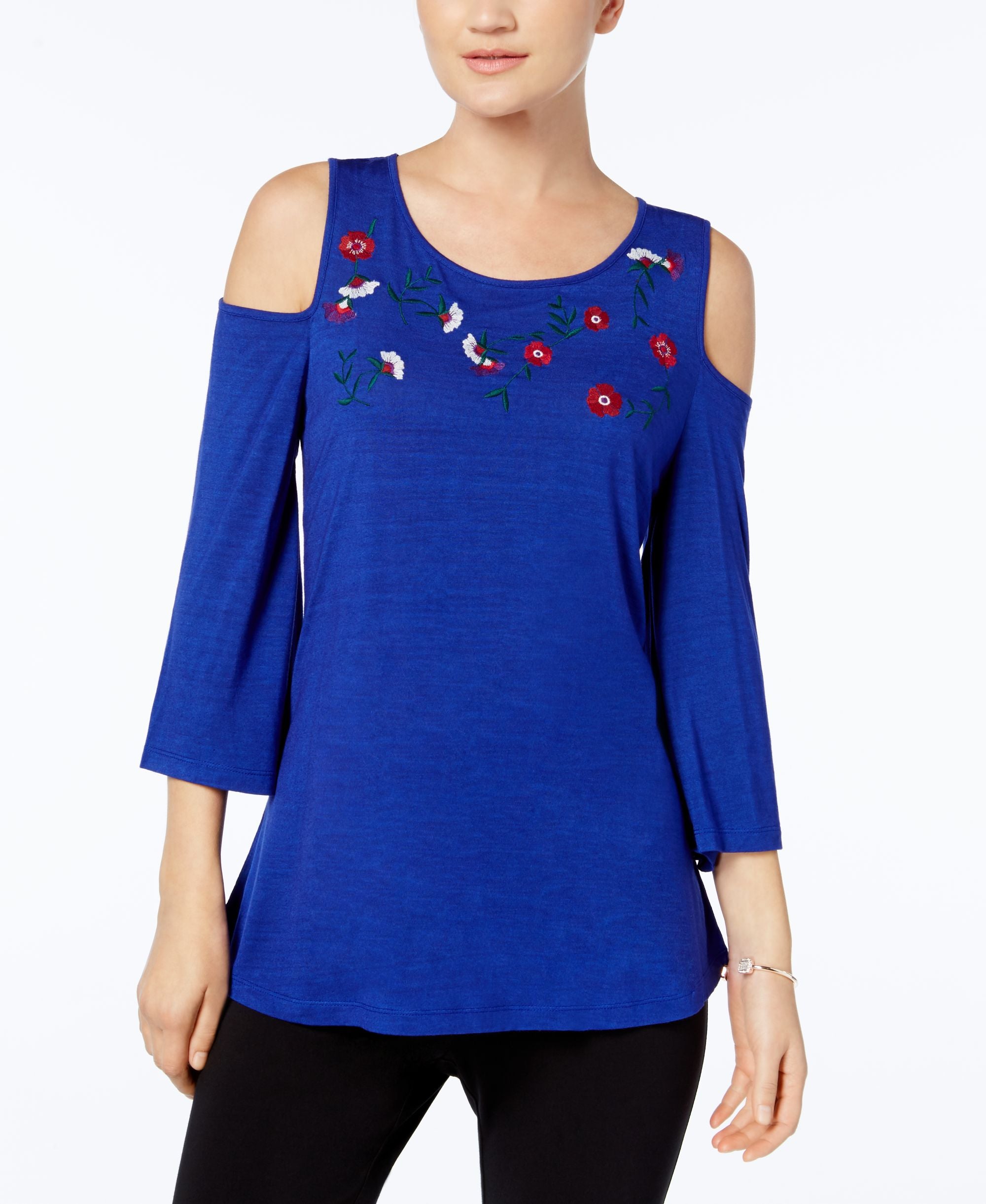 Embroidered Cold-Shoulder Premium Top