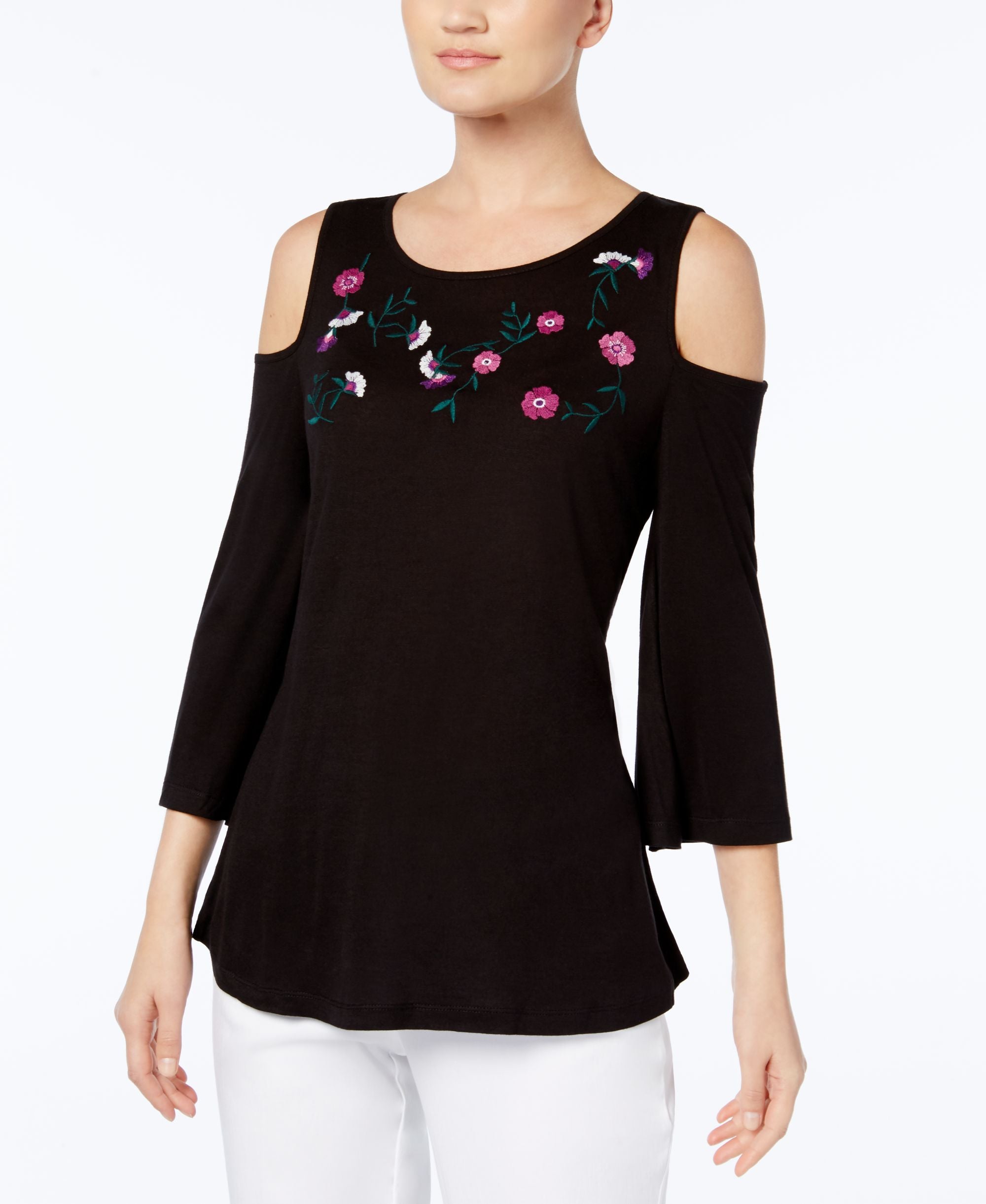 Embroidered Cold-Shoulder Premium Top