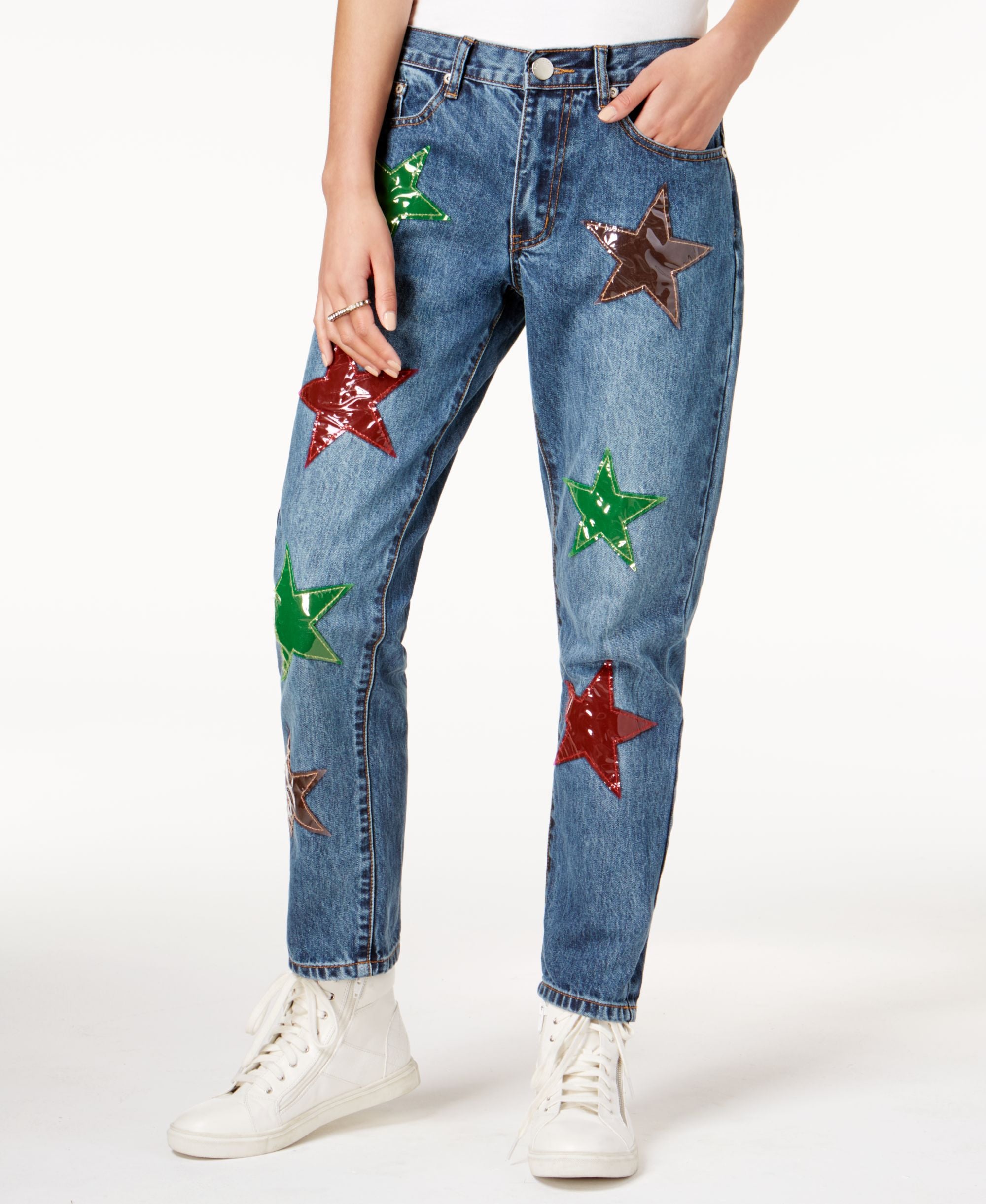 Glam By Glamorous Cotton Star Patch Girlfriend Premium Jeans