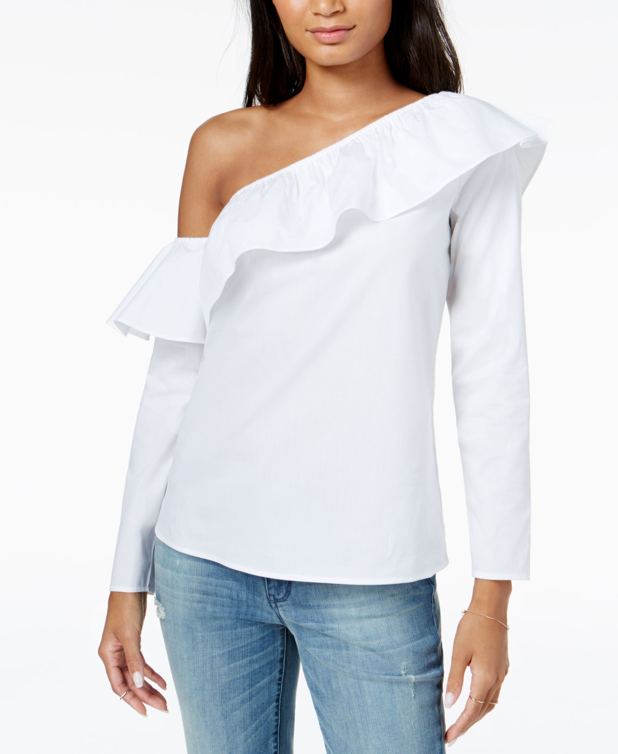 Maison Jules One Shoulder Ruffled Premium Top