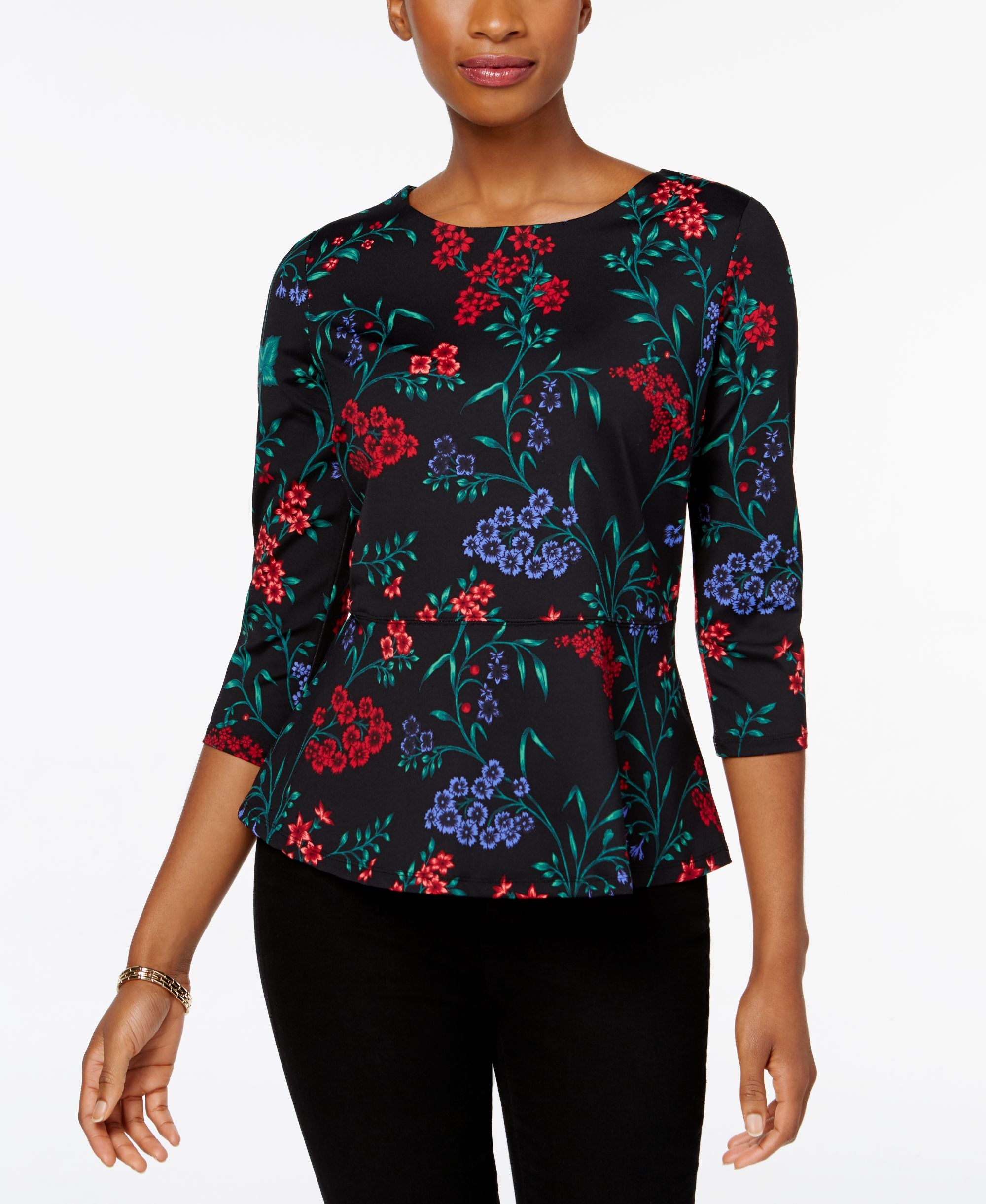Charter Club Printed Peplum Waist Premium Top