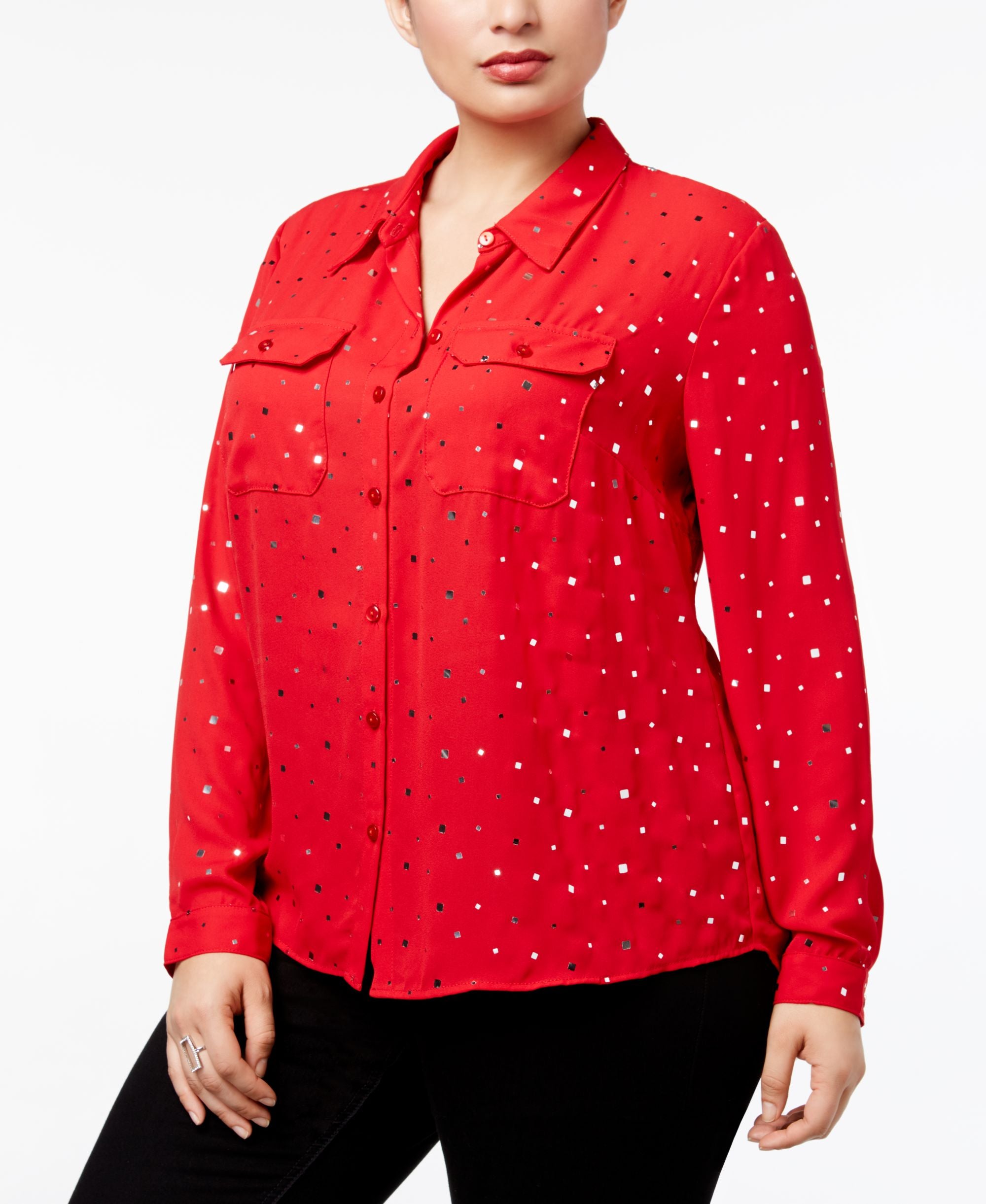 NY Collection Plus Size Embellished High Low Signature Blouse