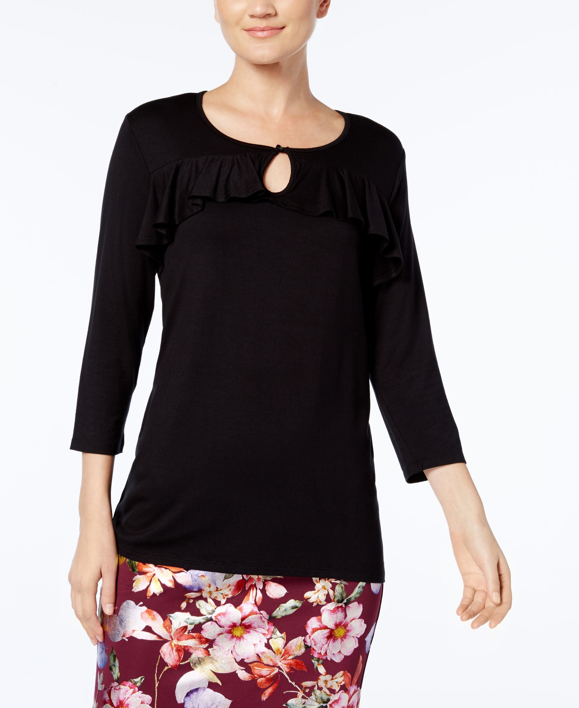 NY Collection Ruffled Keyhole Premium Top