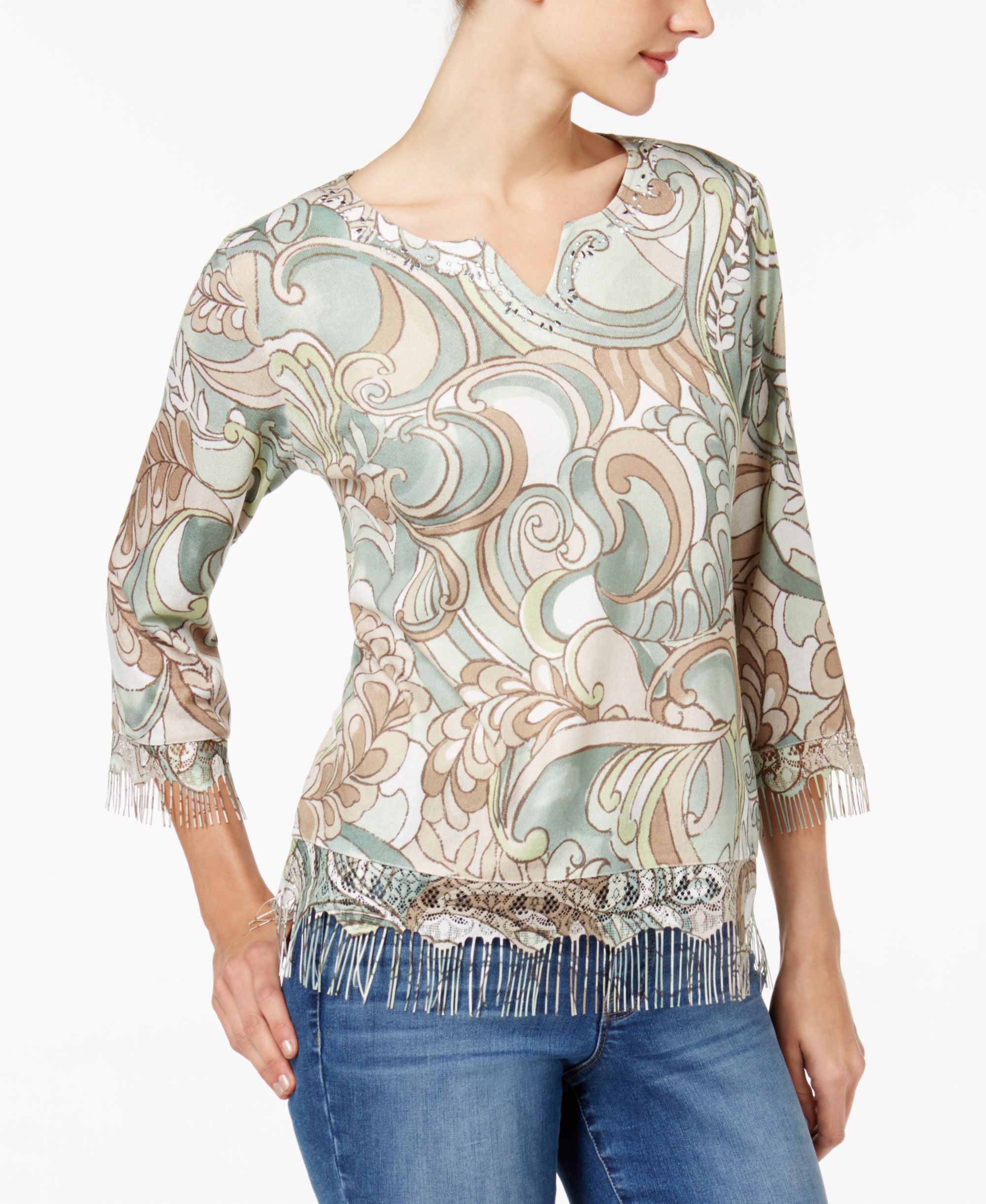 Alfred Dunner Winter Garden Embellished Fringe Sweater