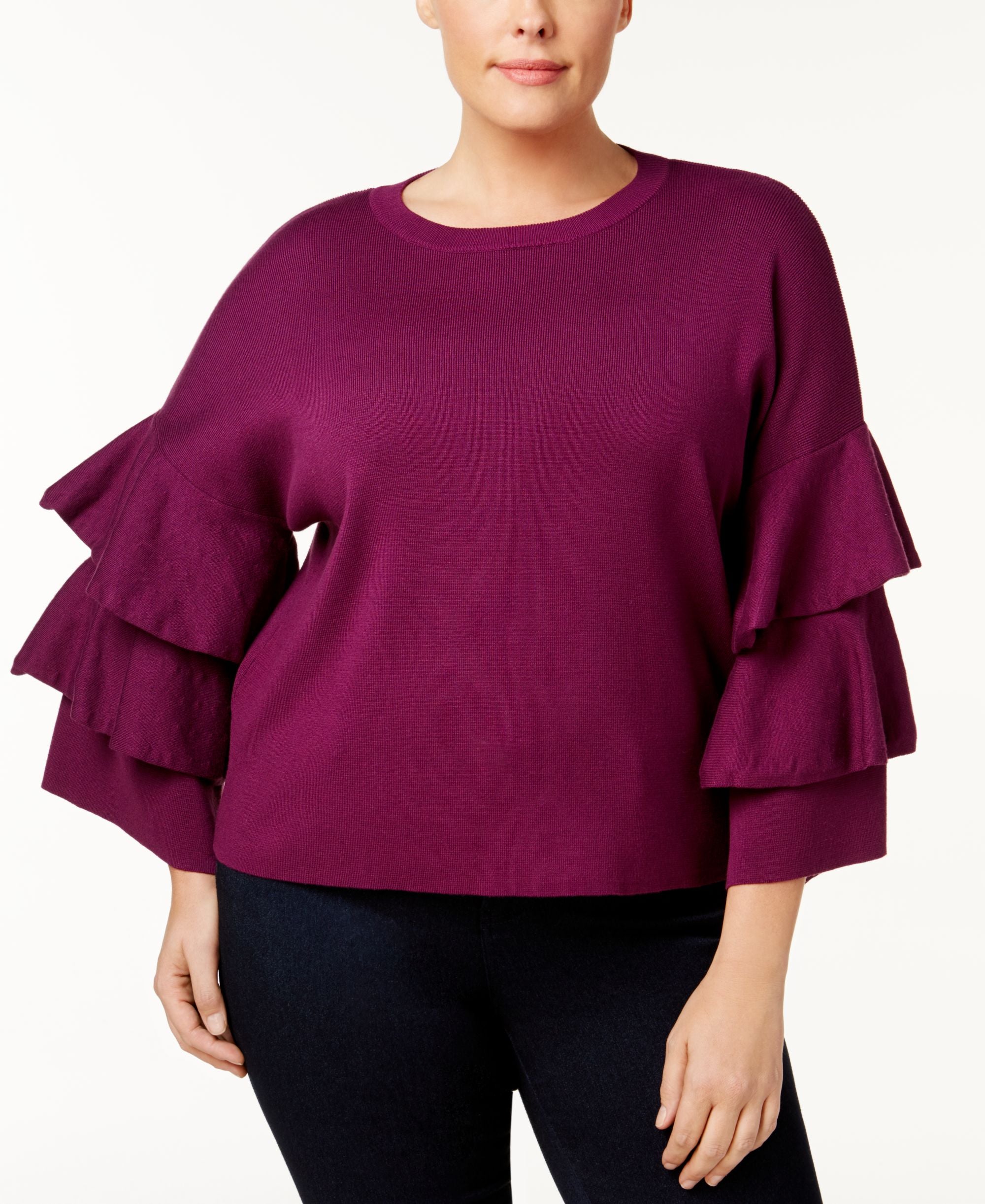 NY Collection Petite Plus Size Ruffled Bell Sleeve Sweater