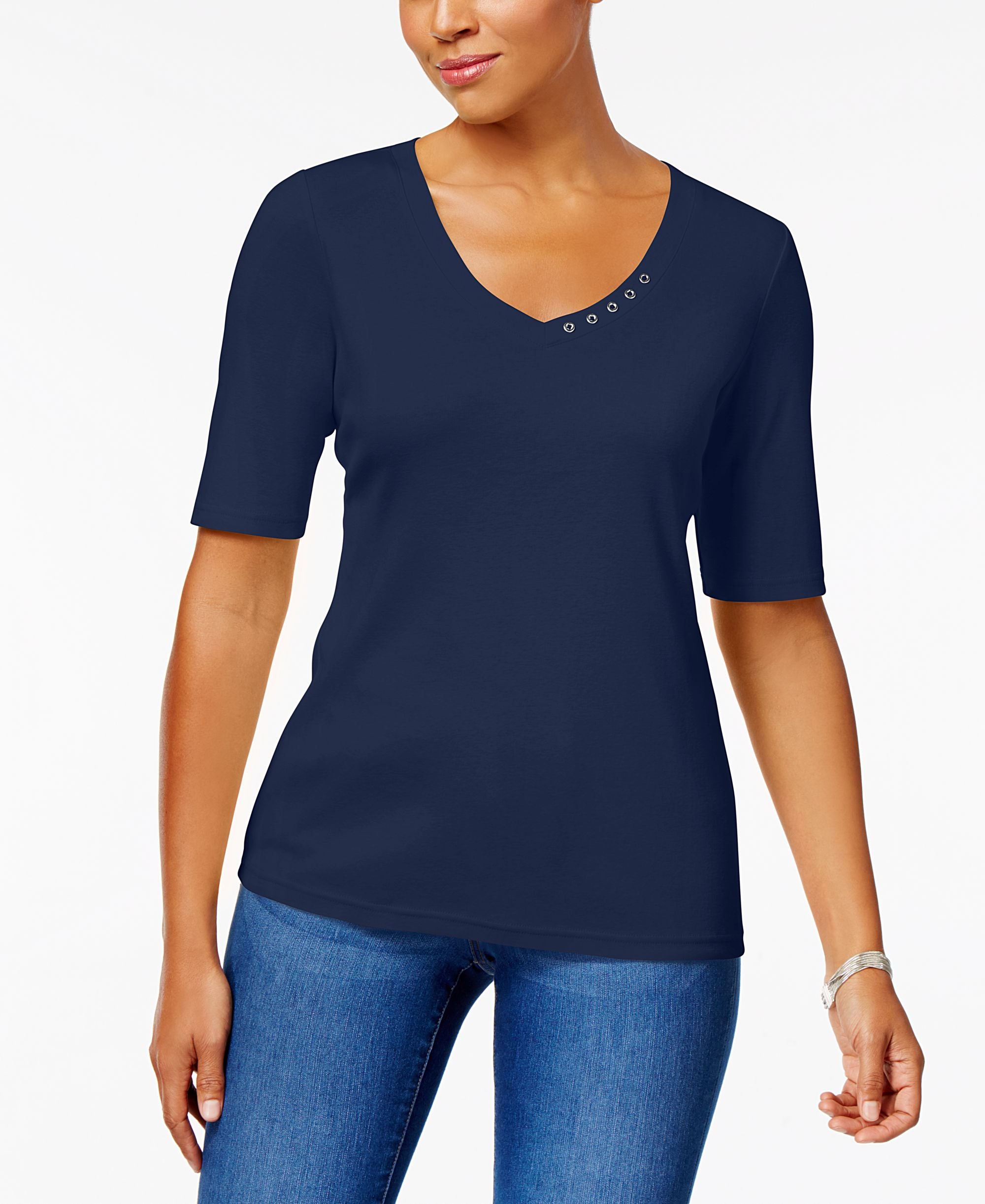 Karen Scott Elbow Sleeve Cotton Premium Top