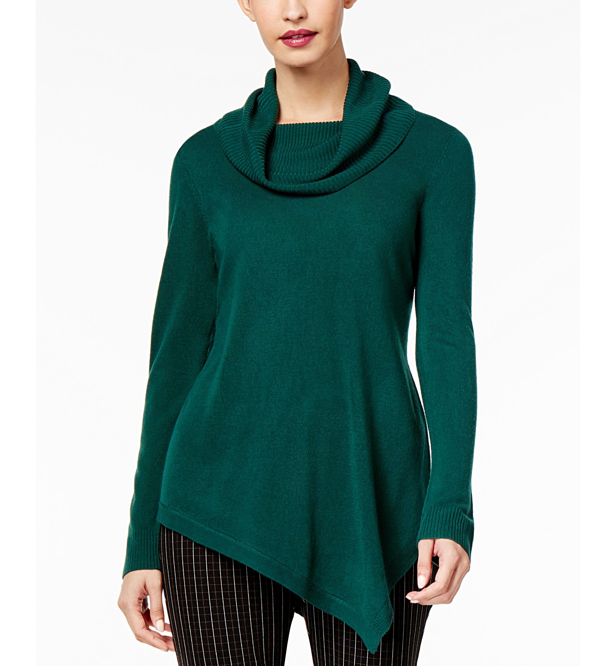 NY Collection Cowl Neck Asymmetrical Hem Sweater