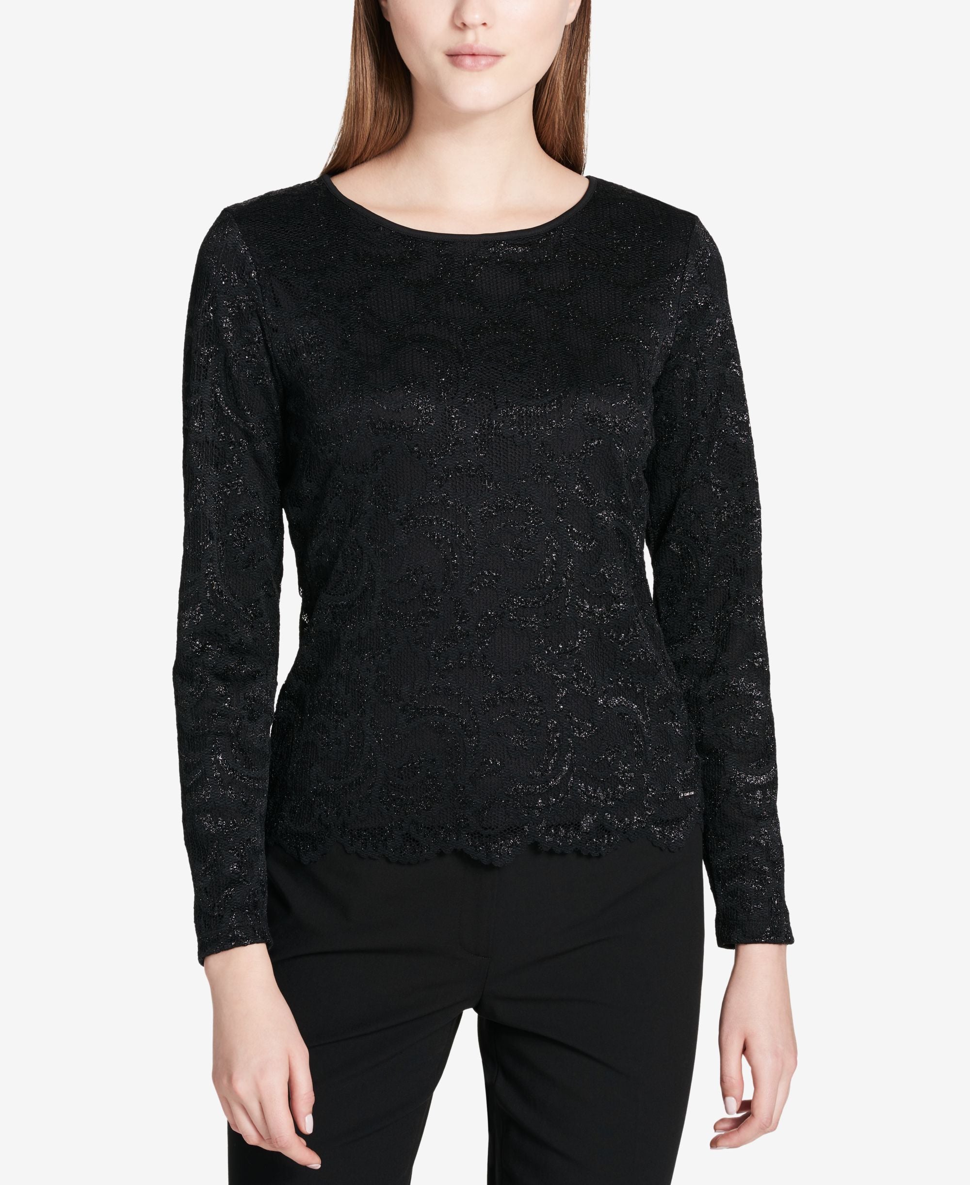 Calvin Klein Metallic Lace Long-Sleeve Premium Top