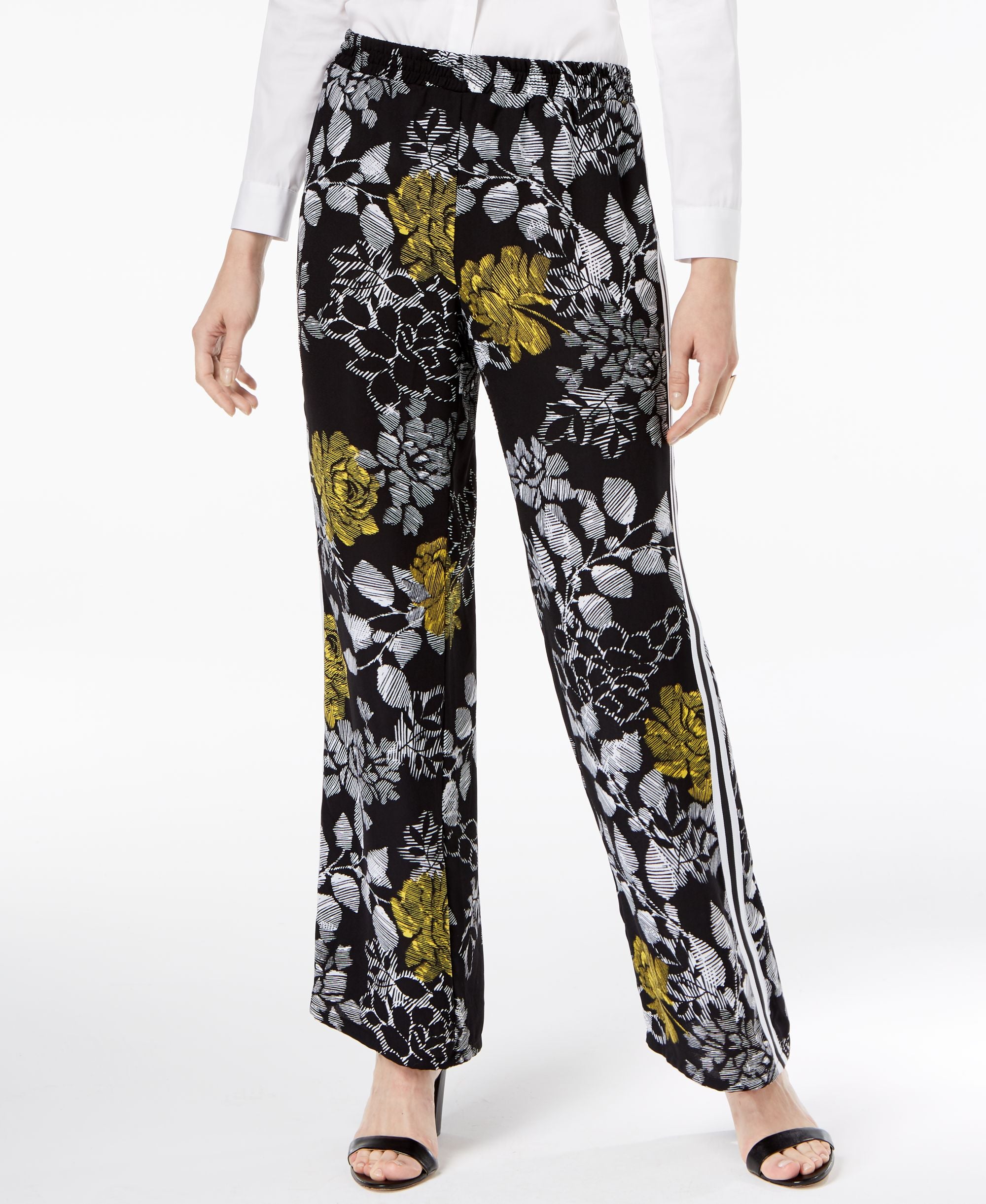 NY Collection Printed Striped Wide-Leg Signature Pants