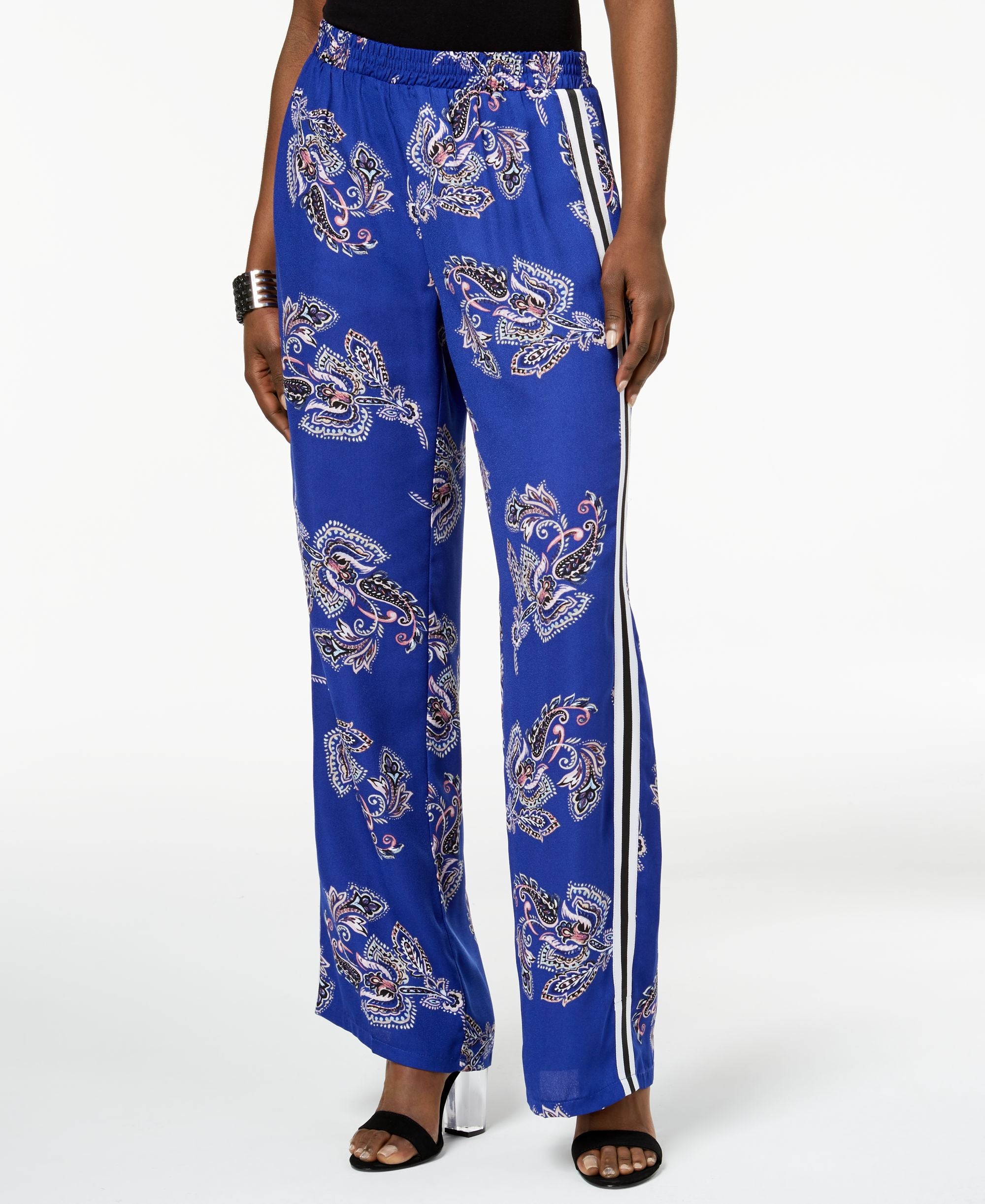NY Collection Printed Striped Wide-Leg Signature Pants