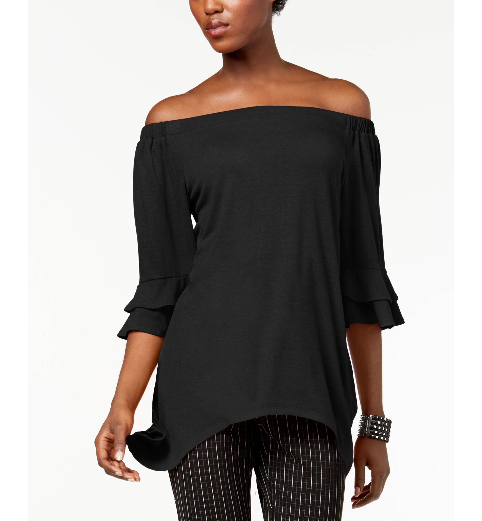 NY Collection Off The Shoulder Hankderchief Hem Premium Top