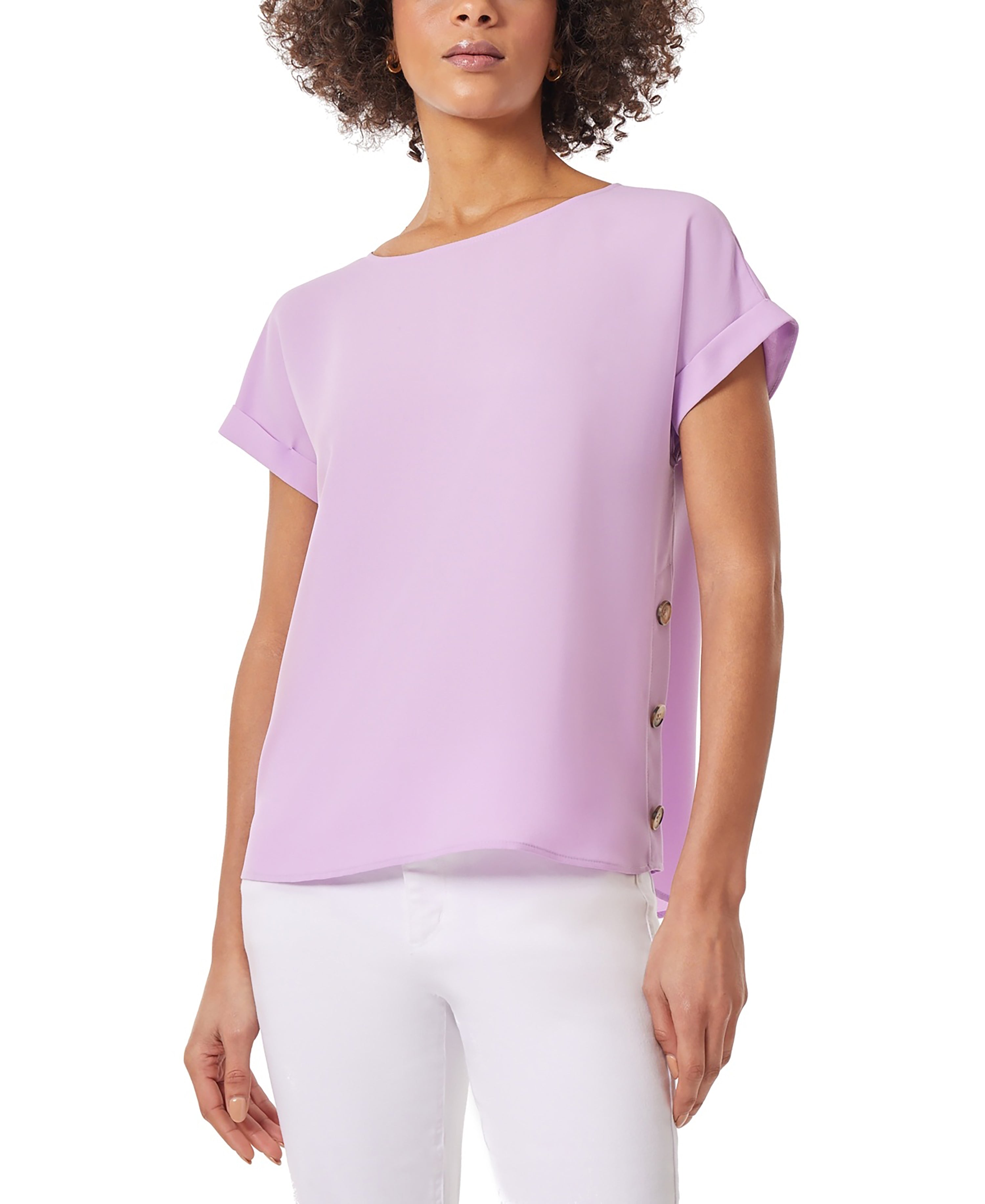 Women's Petite Short-Sleeve Button-Detail Premium Top