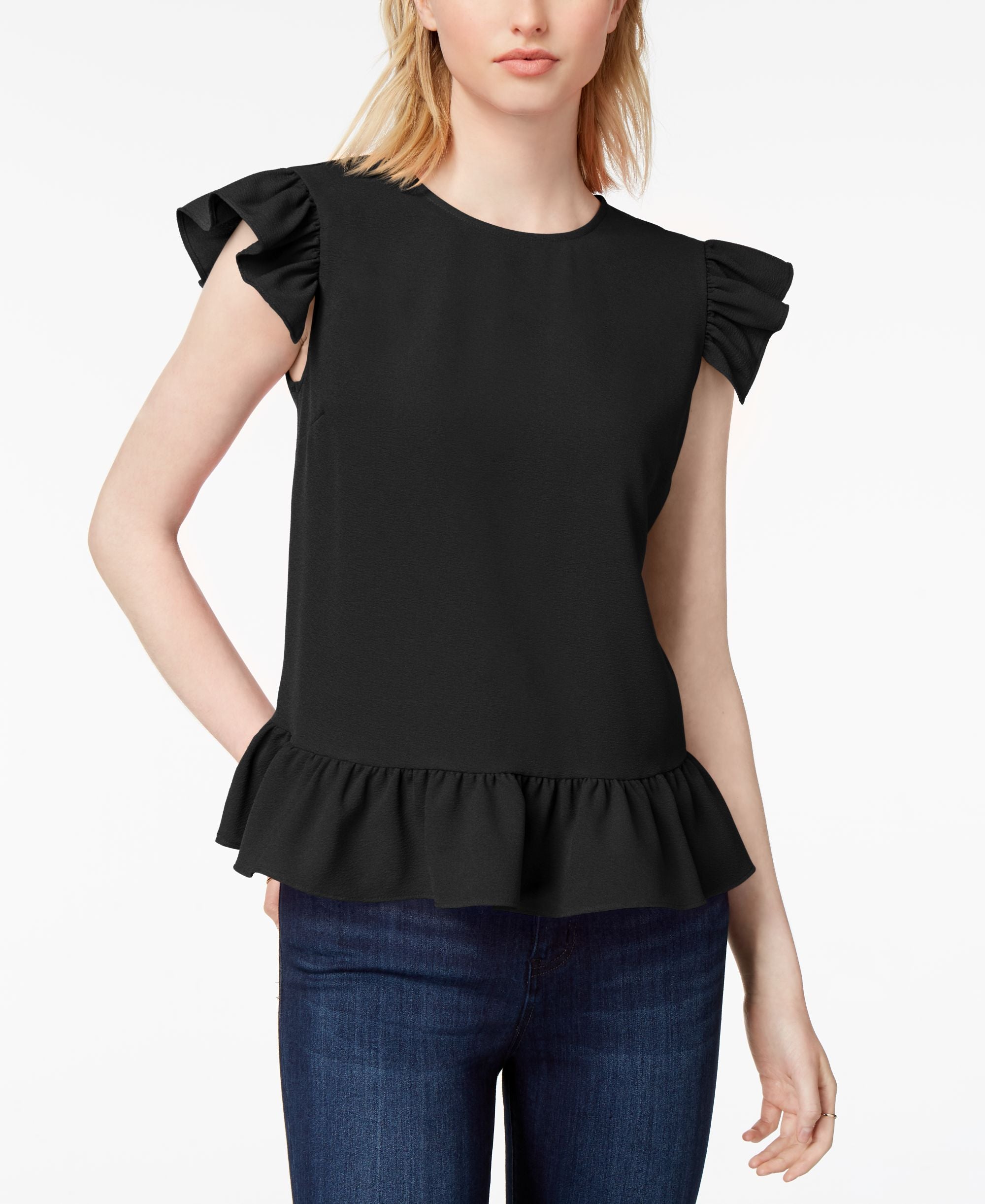Maison Jules Ruffled Flutter-Sleeve Premium Top