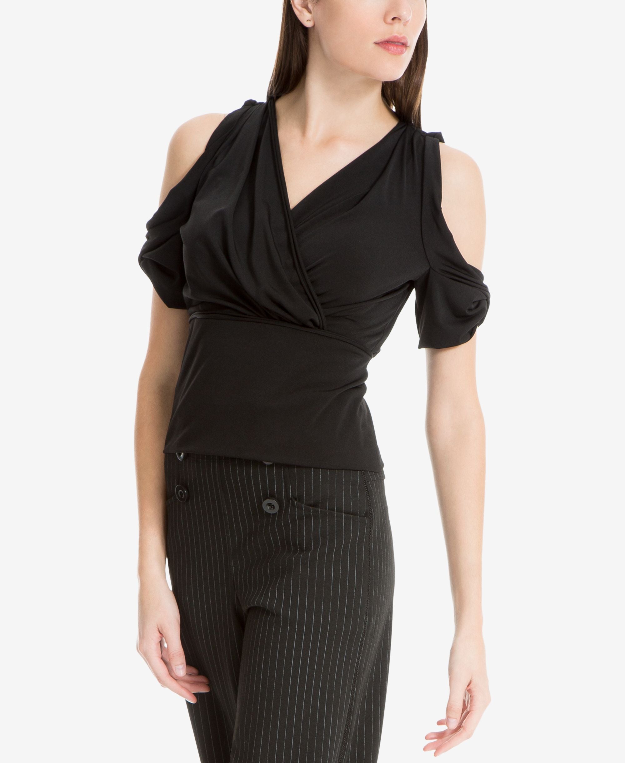 Max Studio London Surplice Cold Shoulder Premium Top