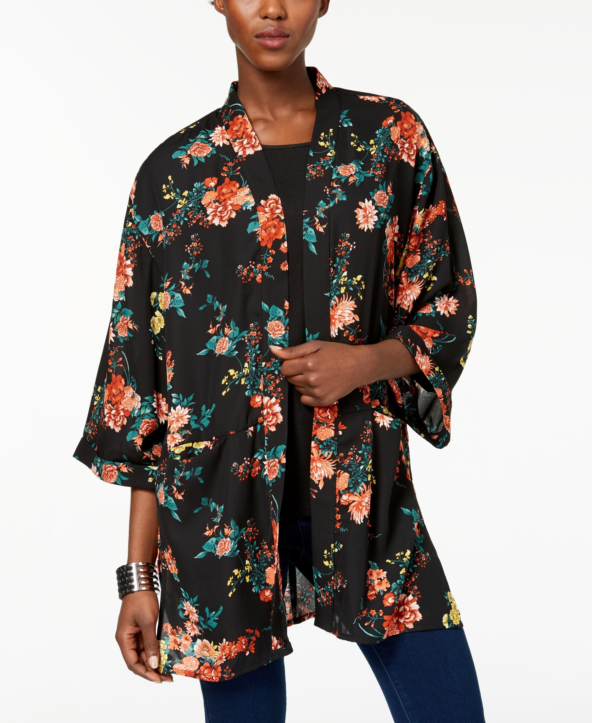 NY Collection Floral Print Kimono