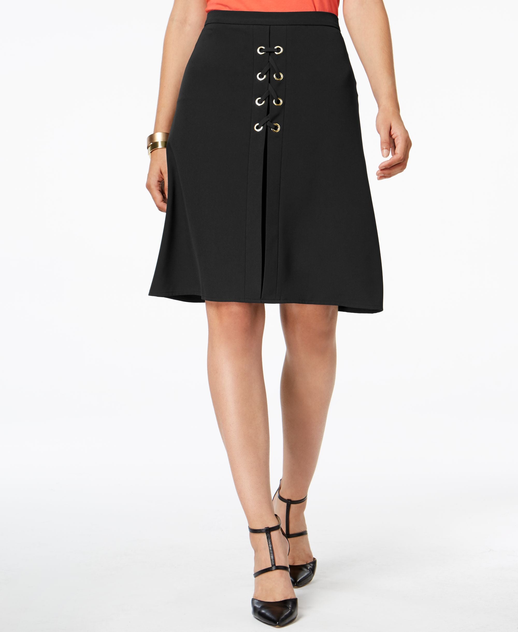 NY Collection Lace Up Grommet Embellished Modern Skirt