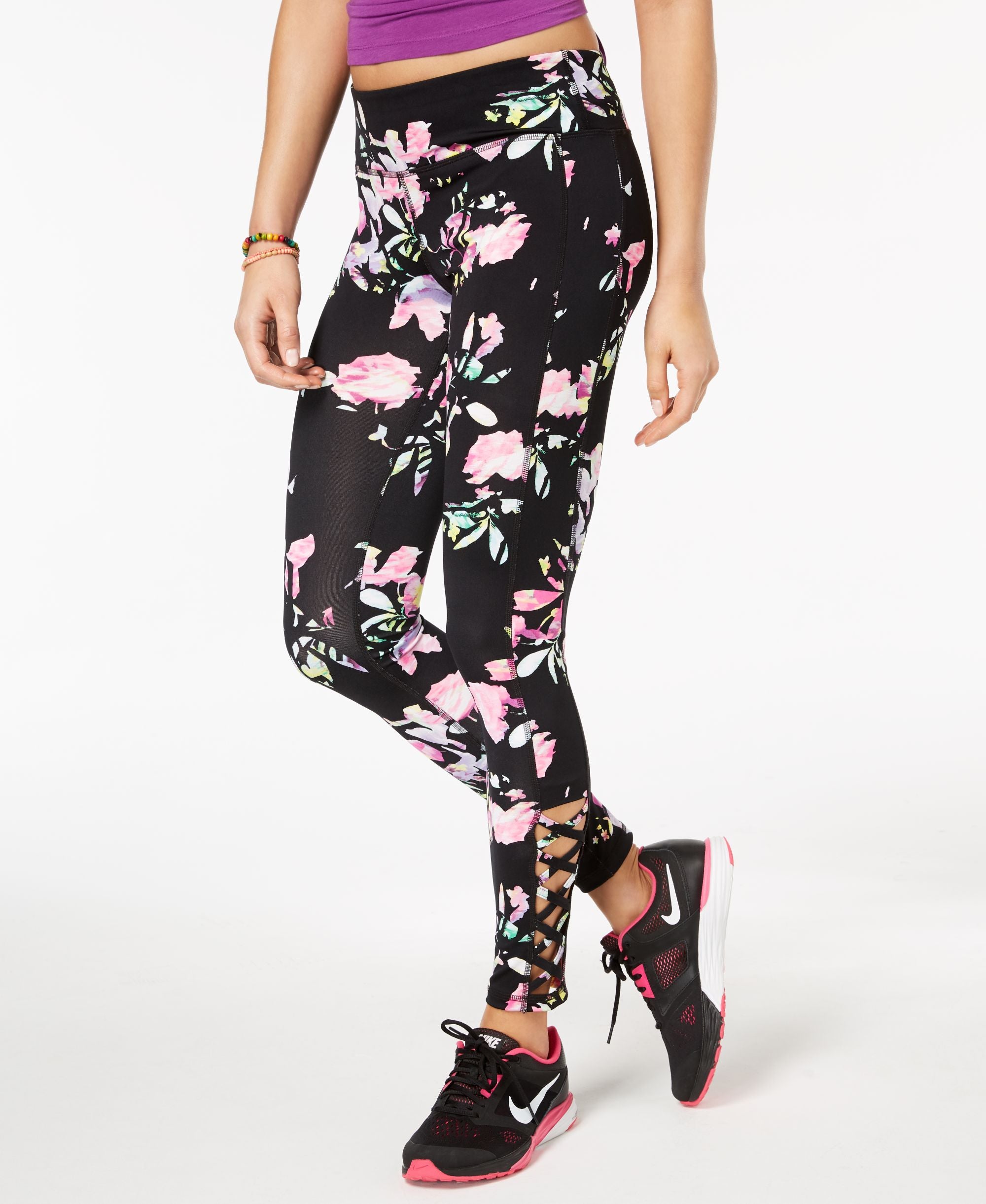 Performance Juniors' Spring Bloom Caged Leggings